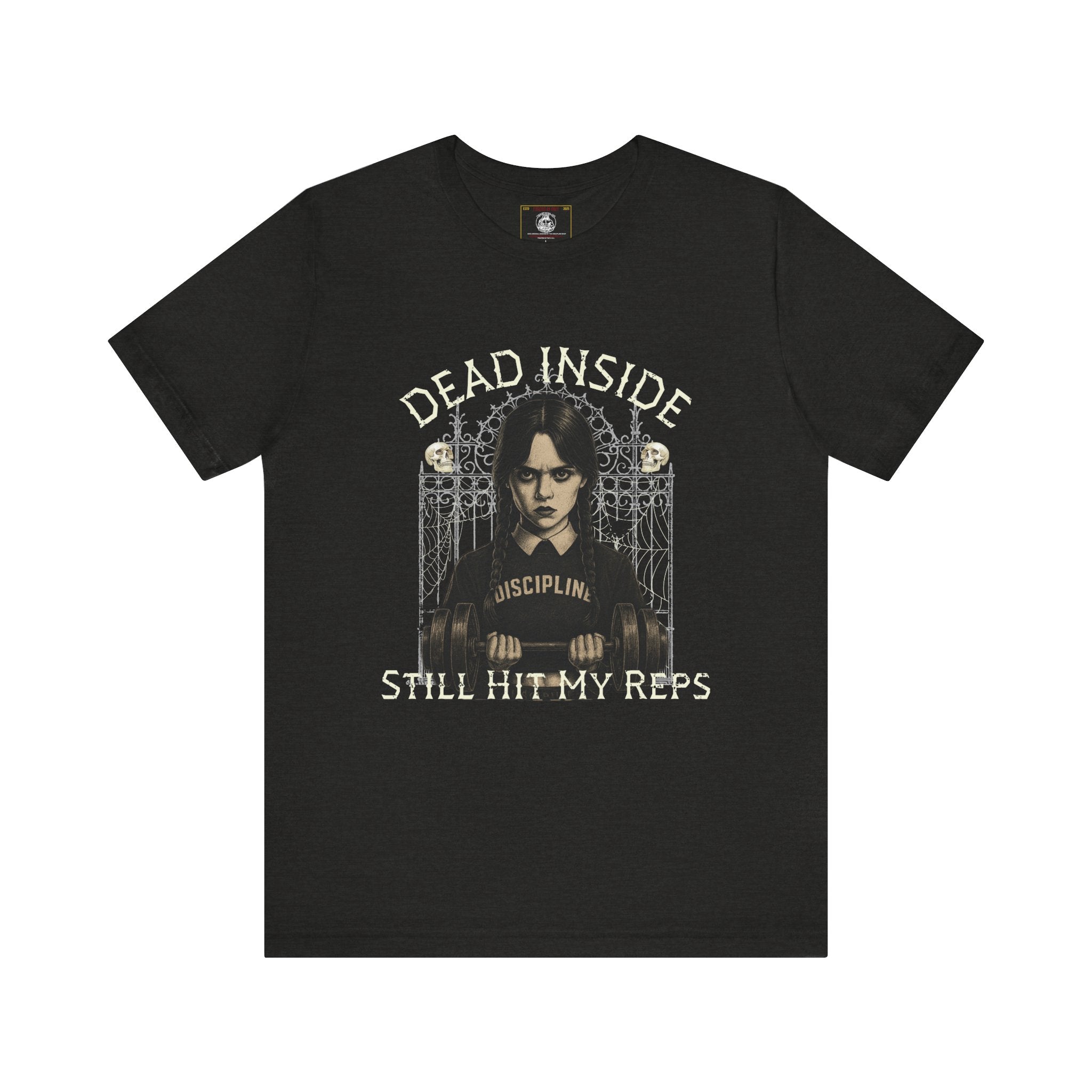 Dead Inside Still Hit My Reps Shirt – Wednesday Addams Gothic Gym Workout Tee – Dark Humor Fitness Halloween Top