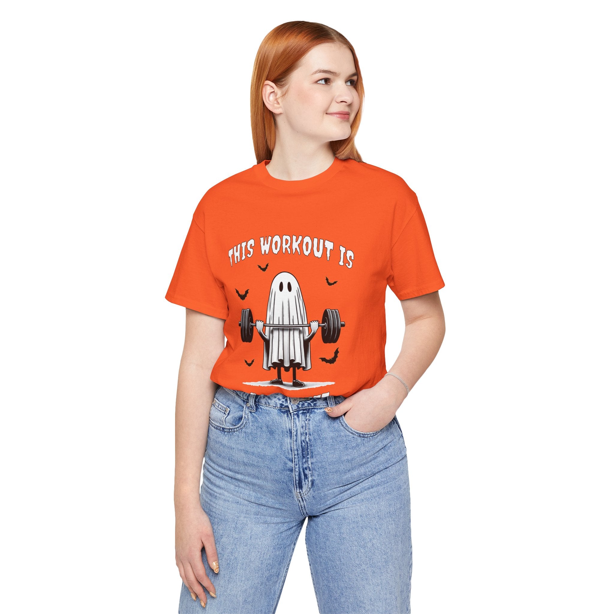 A Ghastly Ghost Complaning that "This Workout is Boo-Sheet" - Halloween Fitness Fun Tee
