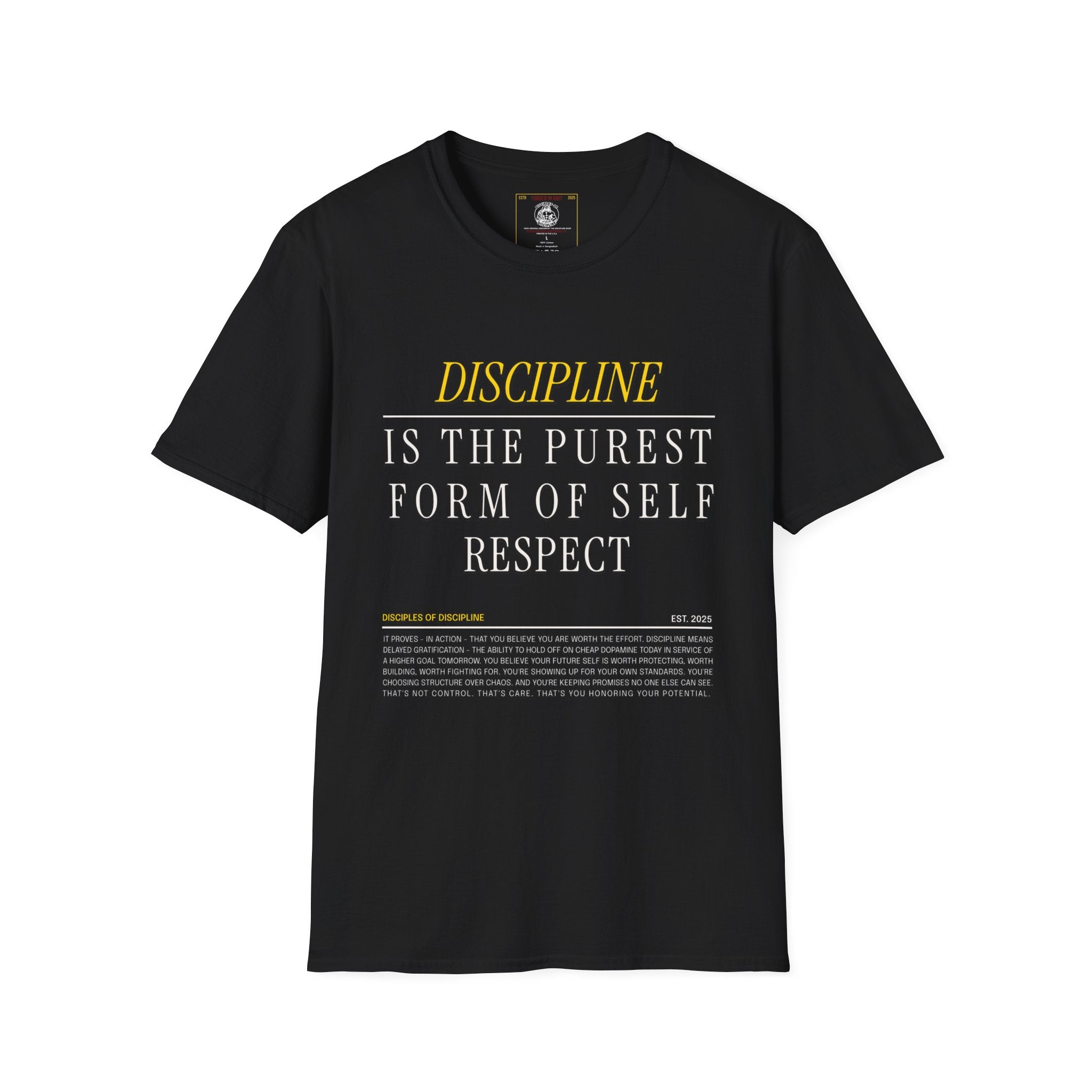 His Discipline is Self-Respect Unisex Softstyle T-Shirt, Structure Over Chaos Tee, Delay Gratification Shirt, Commitment Workout Top,