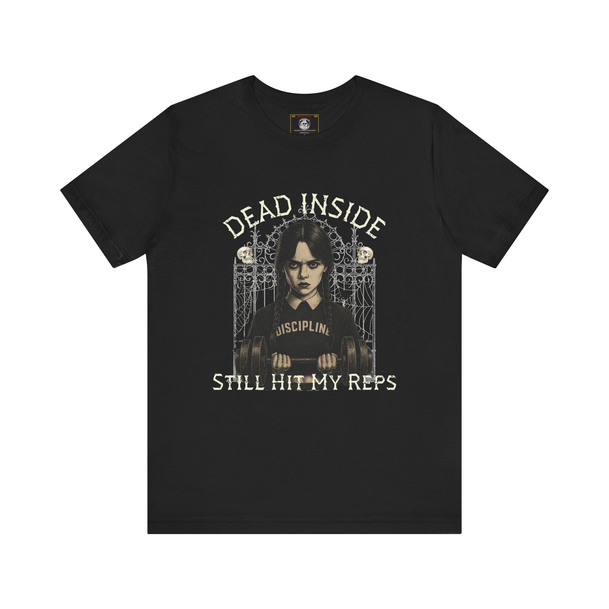 Dead Inside Still Hit My Reps Shirt β Wednesday Addams Gothic Gym Workout Tee β Dark Humor Fitness Halloween Top