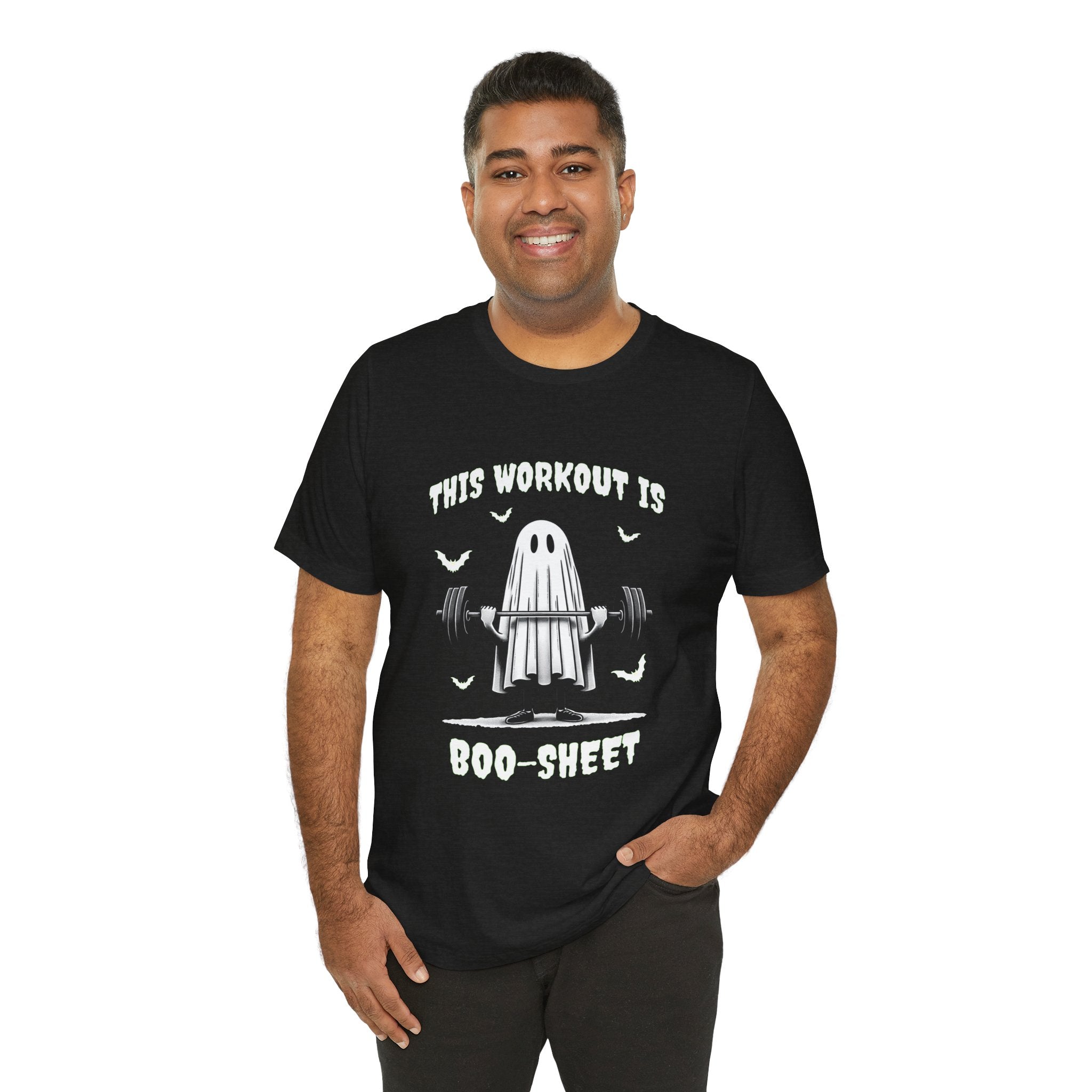 A Ghastly Ghost Complaning that "This Workout is Boo-Sheet" - Halloween Fitness Fun Tee