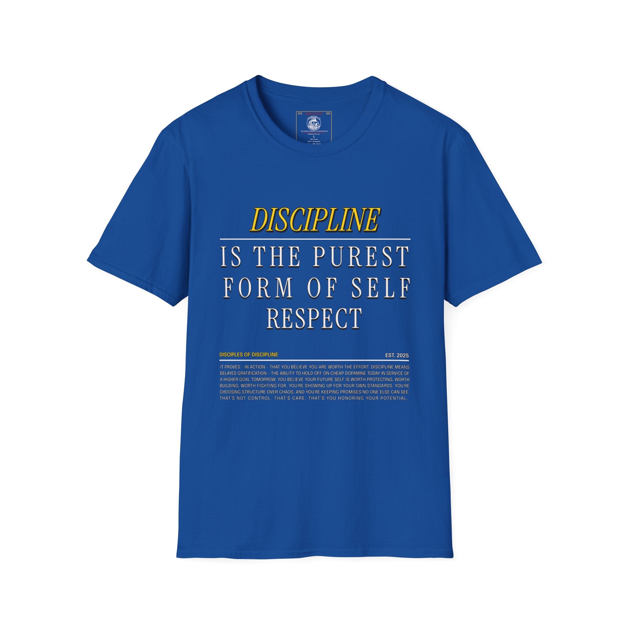 His Discipline is Self-Respect Unisex Softstyle T-Shirt, Structure Over Chaos Tee, Delay Gratification Shirt, Commitment Workout Top,
