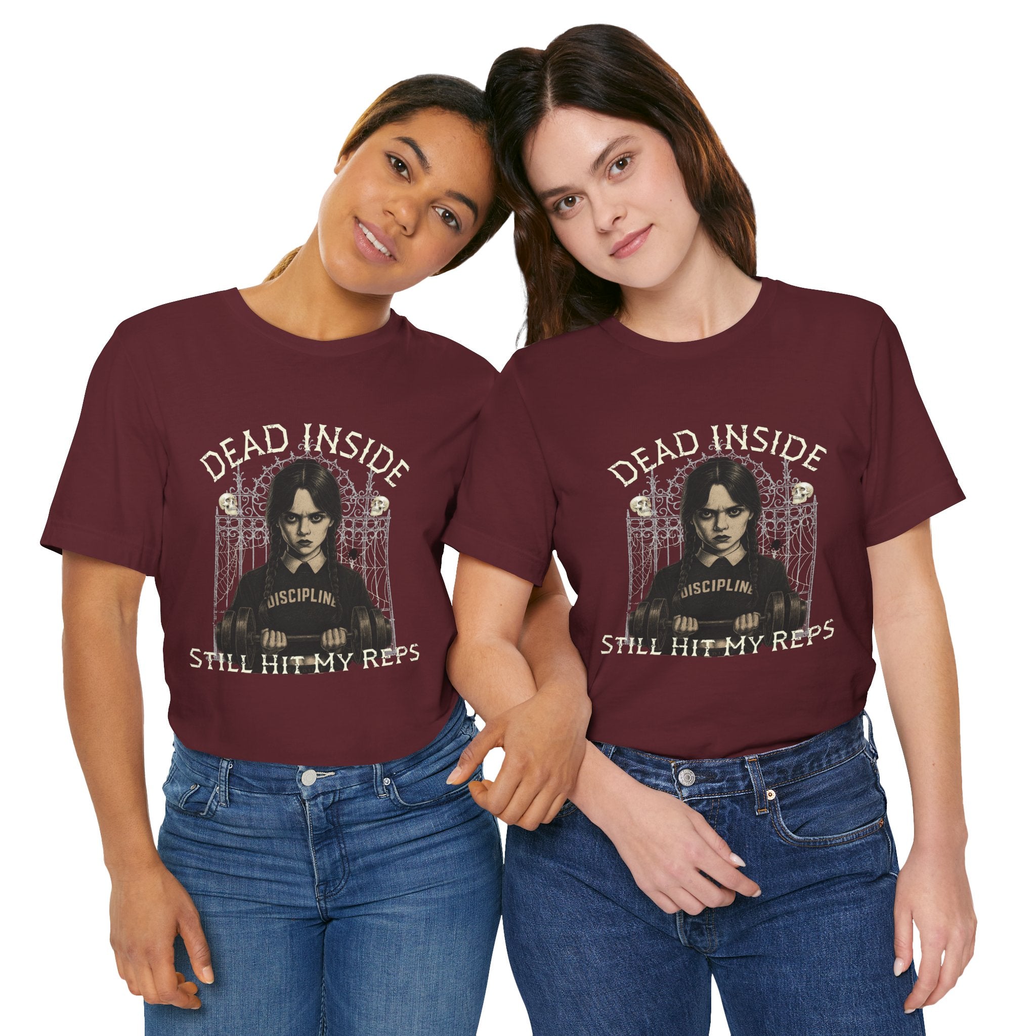 Dead Inside Still Hit My Reps Shirt β Wednesday Addams Gothic Gym Workout Tee β Dark Humor Fitness Halloween Top