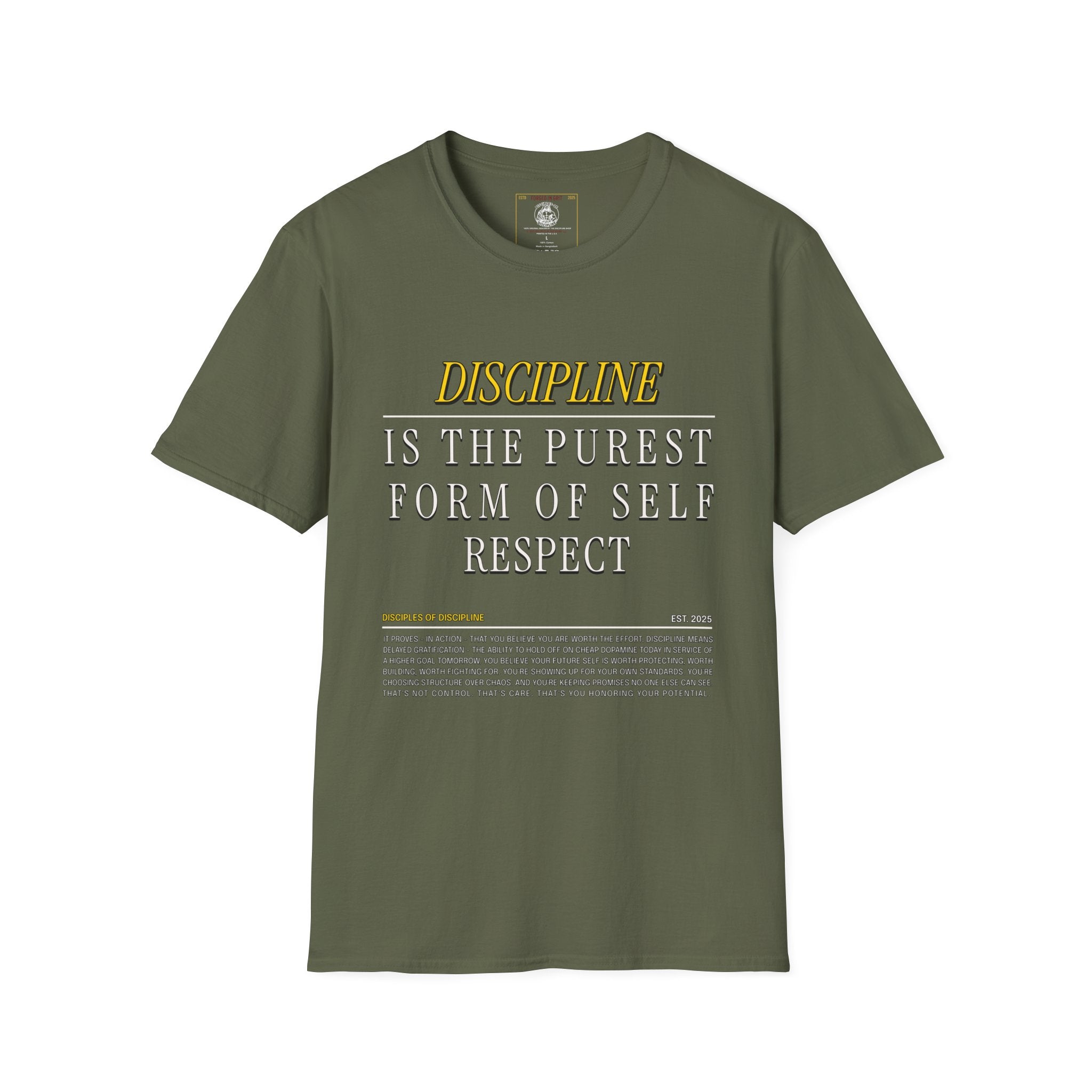 His Discipline is Self-Respect Unisex Softstyle T-Shirt, Structure Over Chaos Tee, Delay Gratification Shirt, Commitment Workout Top,