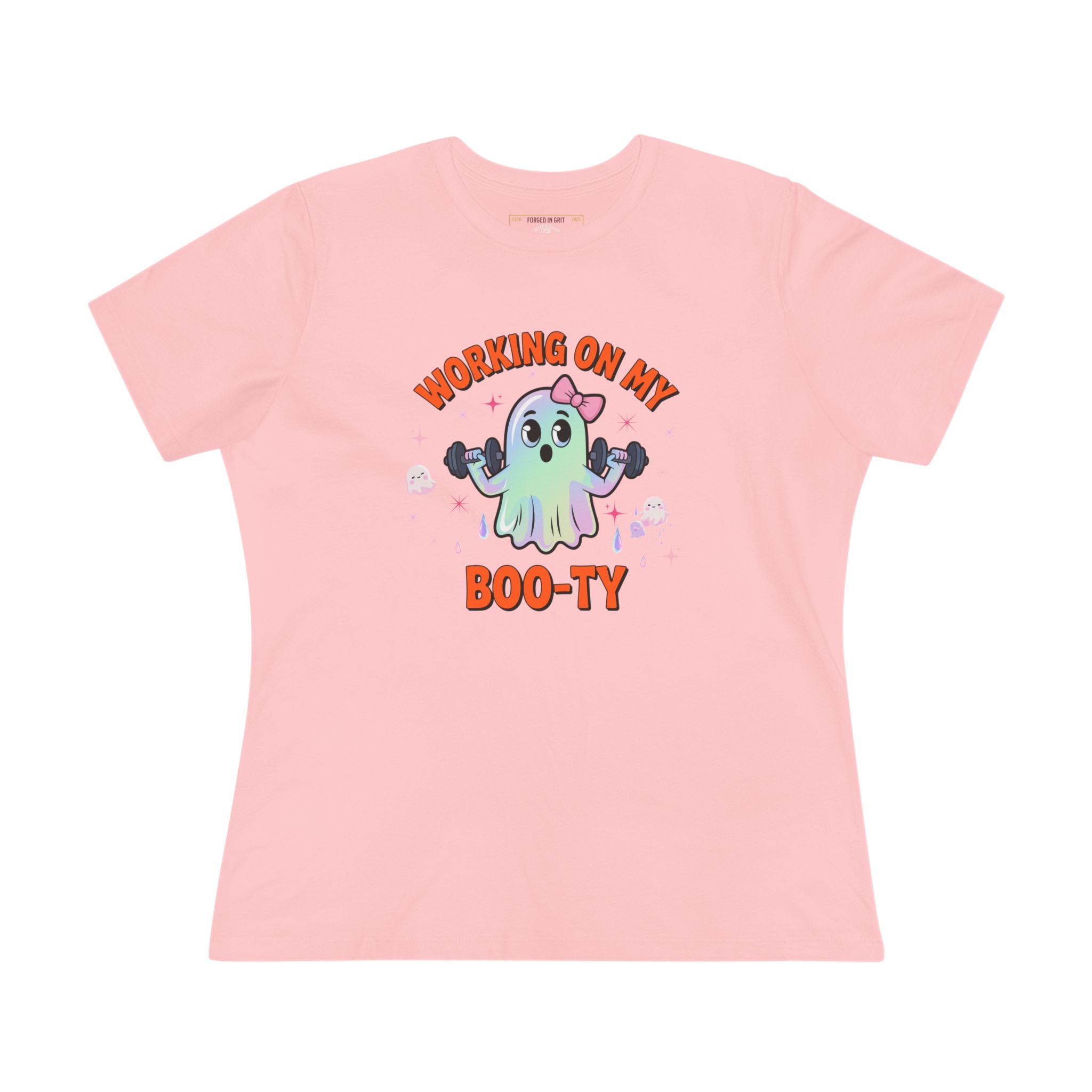 Working on My Boo-ty | Cute Halloween Ghost Workout Shirt - Funny Halloween T-Shirt, Women's Graphic Tee, Spooky Season Shirt, Gift for Her