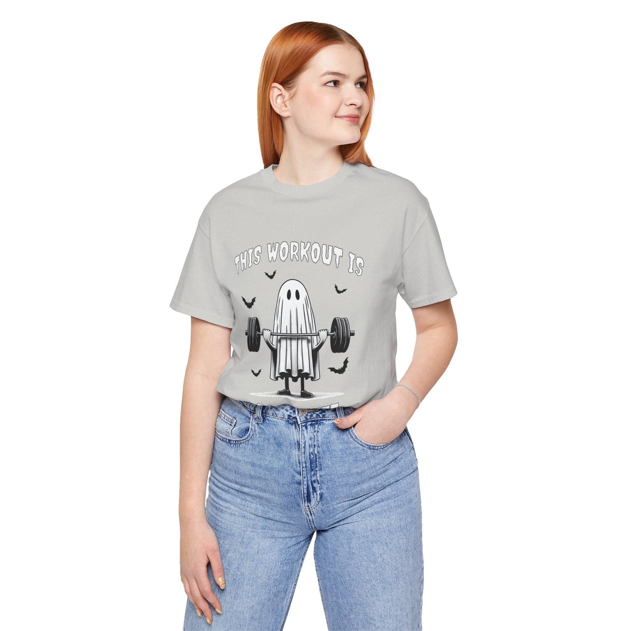 A Ghastly Ghost Complaning that "This Workout is Boo-Sheet" - Halloween Fitness Fun Tee