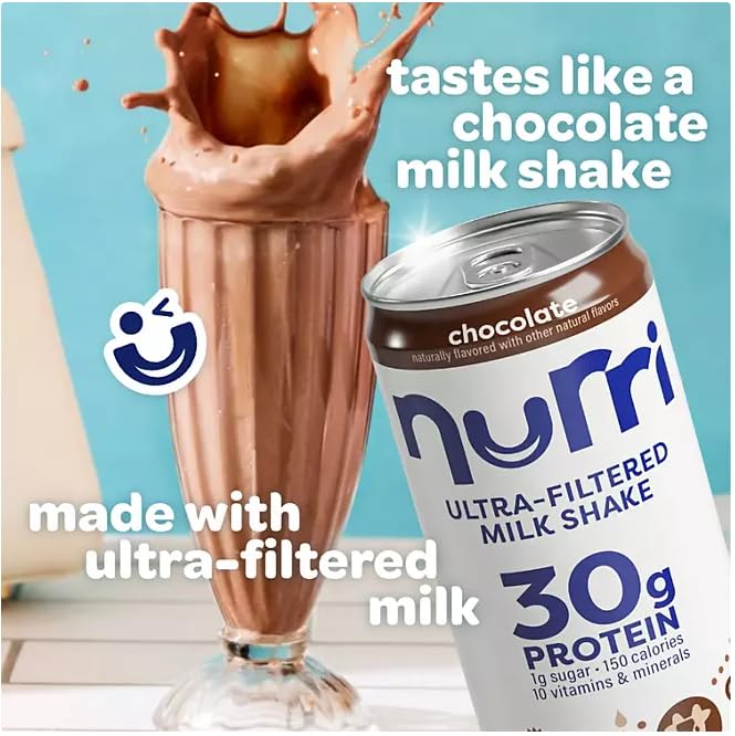 Nurri Ultra-Filtered Protein Shake, Vanilla and Chocolate Flavors, 30g Protein, 11 Fl Oz Cans, 12 Pack