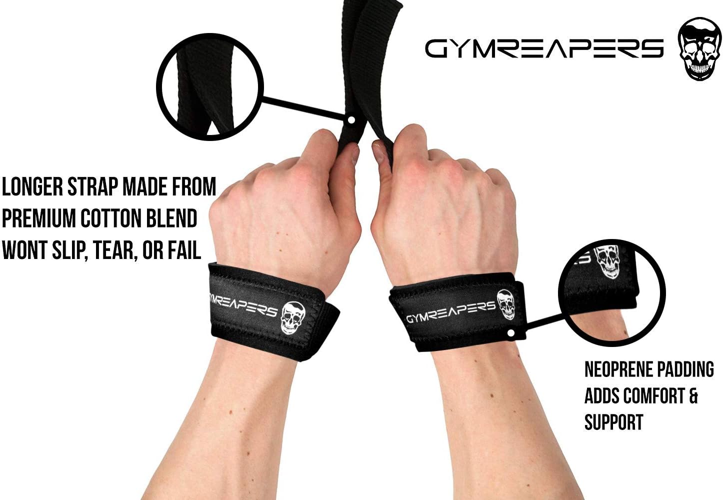 Gymreapers Lifting Wrist Straps for Weightlifting - Padded Neoprene with 18 inch Cotton and Gymreapers Weightlifting Wrist Wraps (IPF Approved) 18" Professional Quality Wrist Support