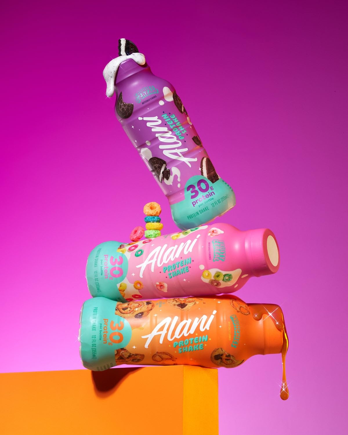 NEW Alani High Protein Shake Cookies and Cream, Fruity Cereal & Munchies Variety Pack - Ready to Drink, Gluten Free,160 Calories, 30g Protein,12 Fl Oz (6 Pack) REPACKAGED BY *Trendy Stuff Online*