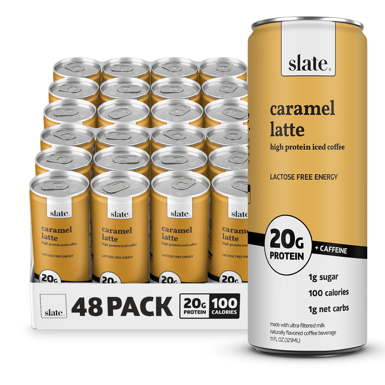 Slate Milk - High Protein Iced Coffee - Energy Variety Pack - Caramel Latte, Mocha Latte, Vanilla Latte - 175mg Caffeine, Lactose Free - 20g Protein, 1g Sugar - Protein Coffee - 11 fl oz, 12 Cans