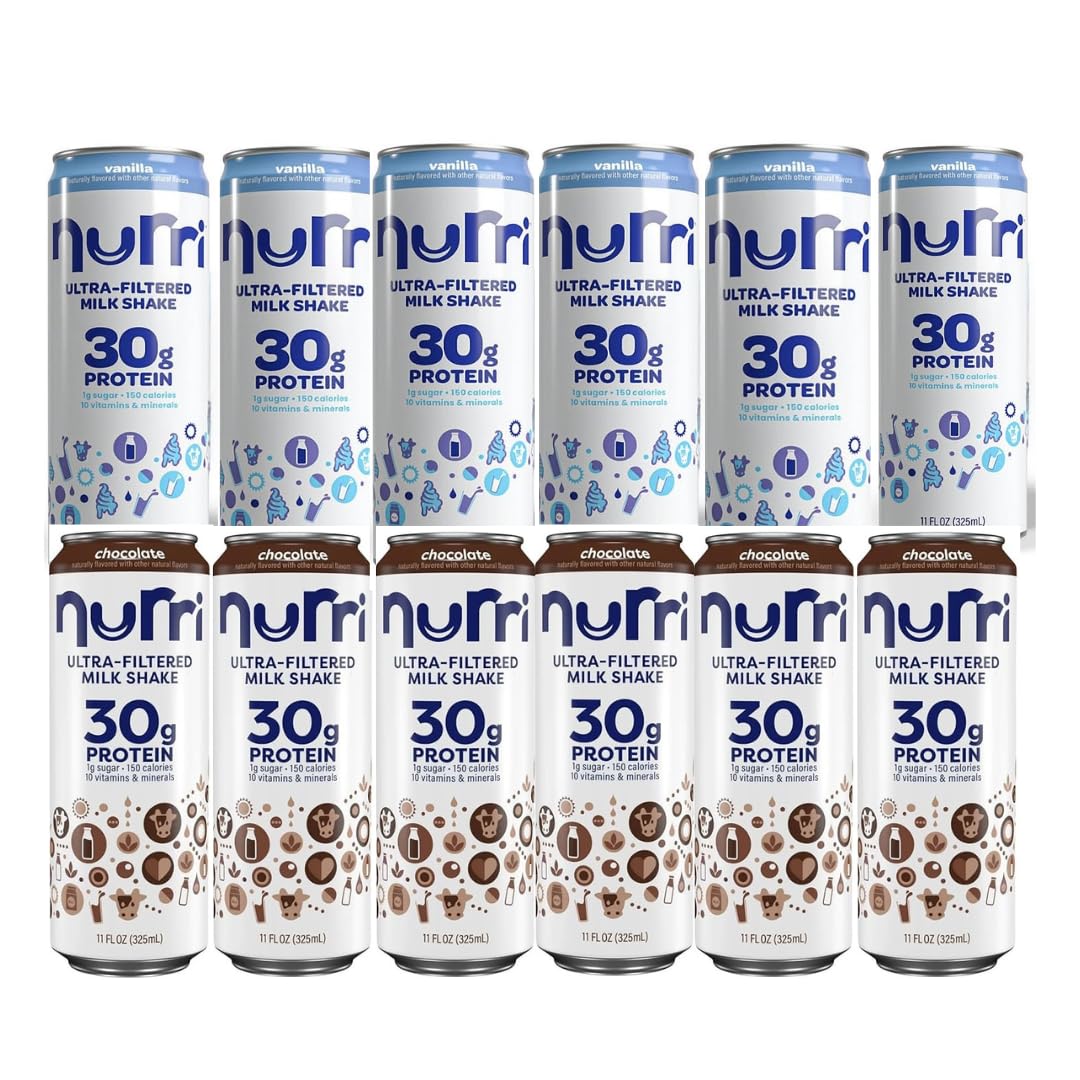Nurri Ultra-Filtered Protein Shake, Vanilla and Chocolate Flavors, 30g Protein, 11 Fl Oz Cans, 12 Pack
