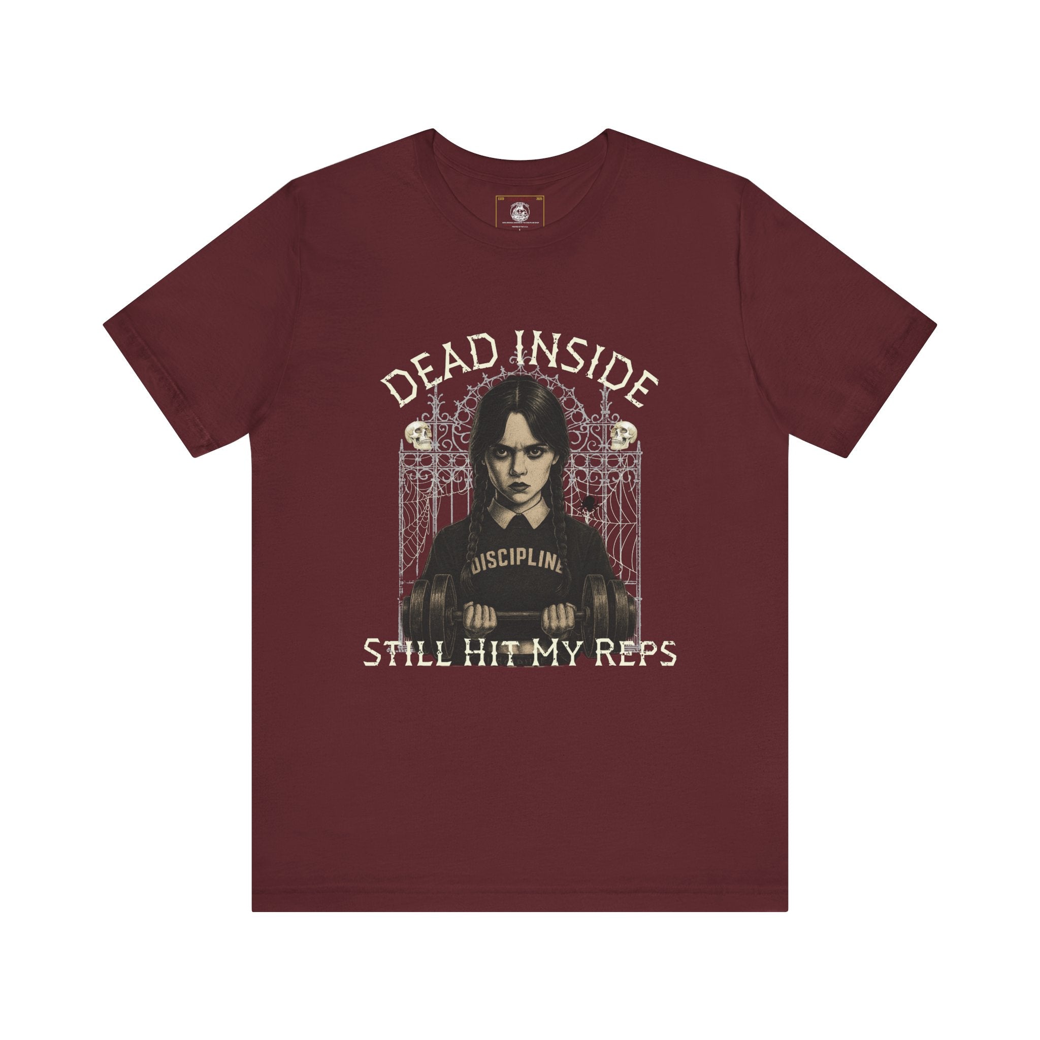 Dead Inside Still Hit My Reps Shirt β Wednesday Addams Gothic Gym Workout Tee β Dark Humor Fitness Halloween Top
