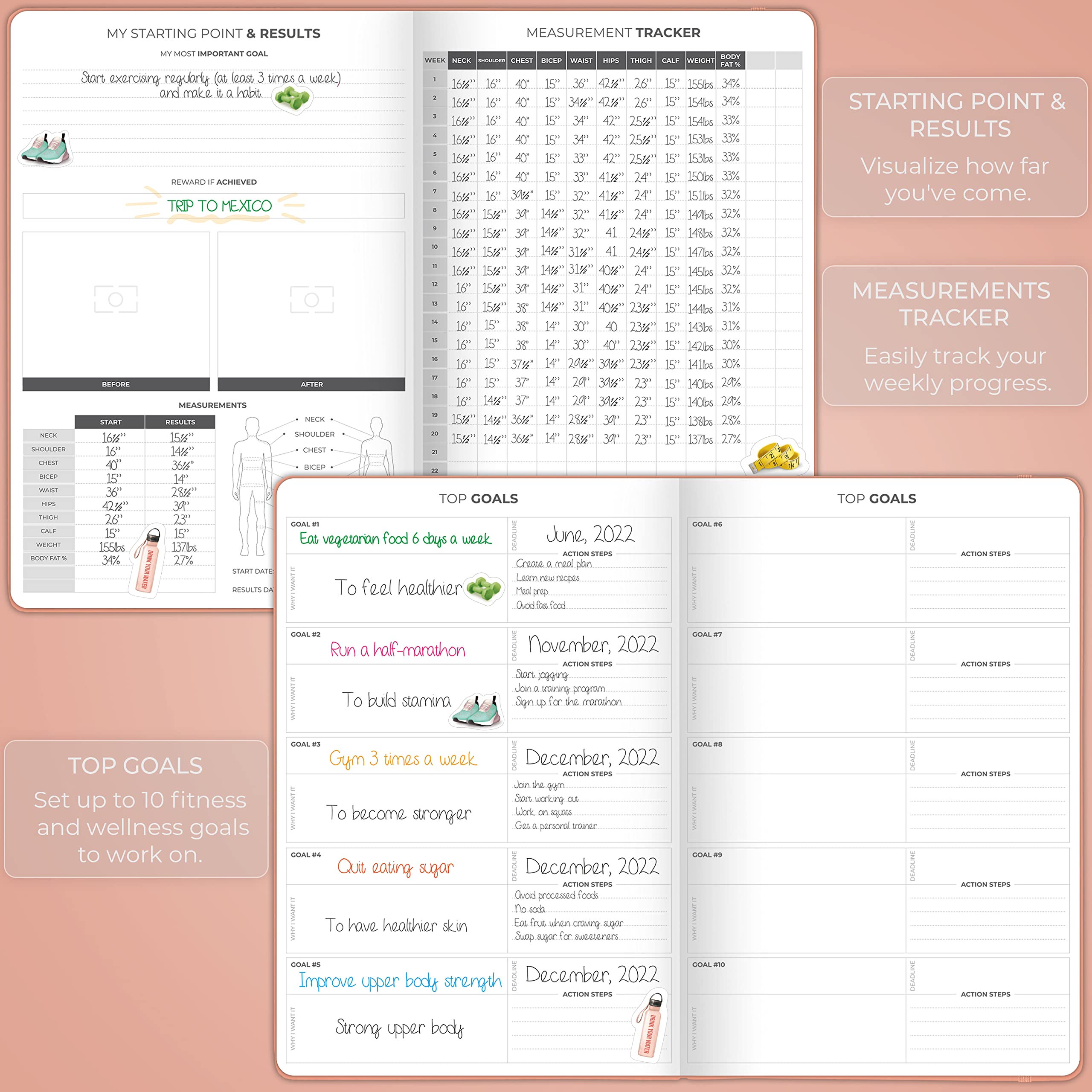 Clever Fox Fitness Journal PRO – Daily Workout Planner with Meal Planner & Habit Tracker – Gym Exercise Log Book for Women & Men – Fitness Planner Notebook – Lasts 6 Months, 7x10” - Black