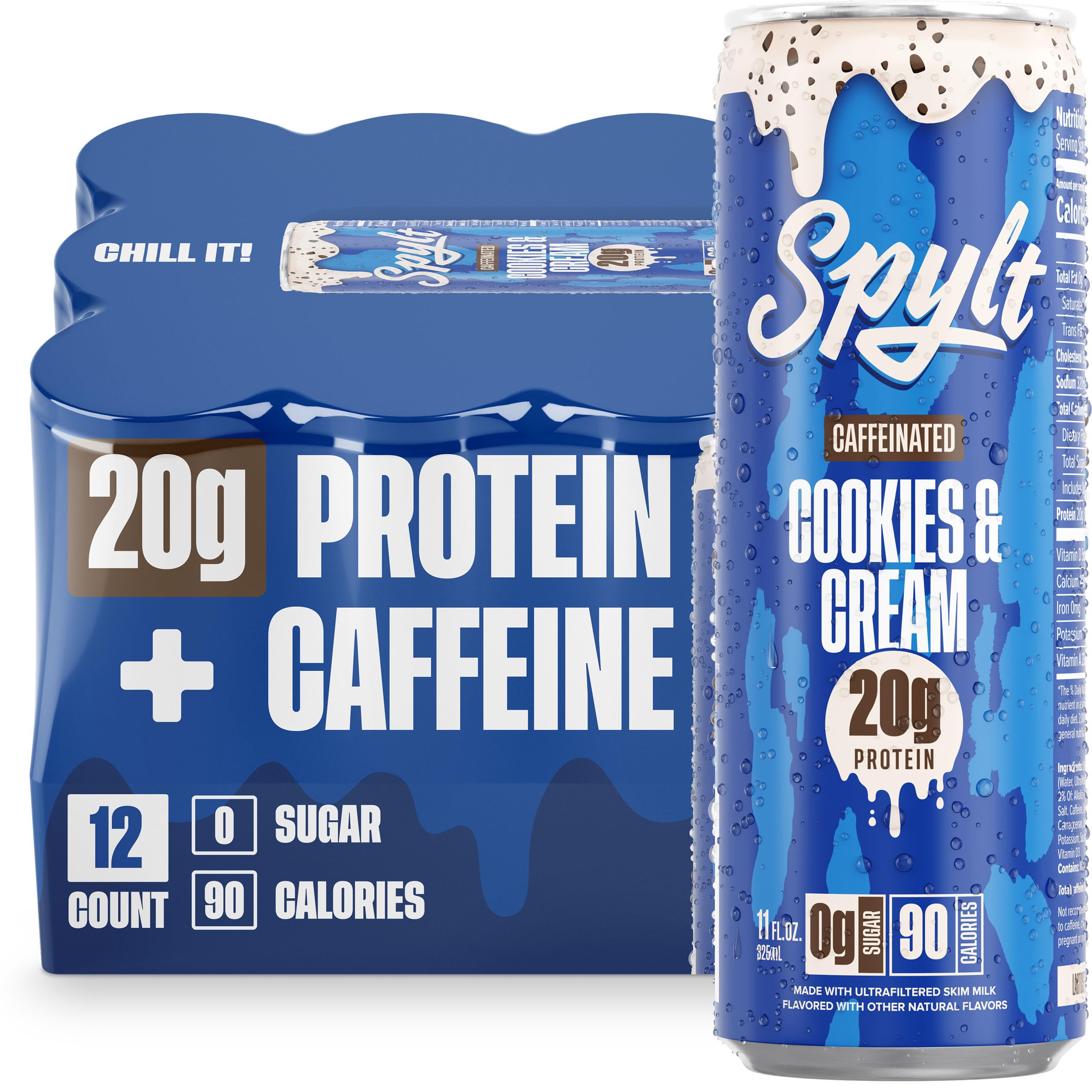 High Protein Milk - 6 Flavor Variety Pack with 60mg Caffeine & 20g Protein - 90 Calories, Ready to Drink, Sugar Free, Lactose Free Milk, Perfect for Workout Recovery & Afternoon Pick Me Up - 12 Count