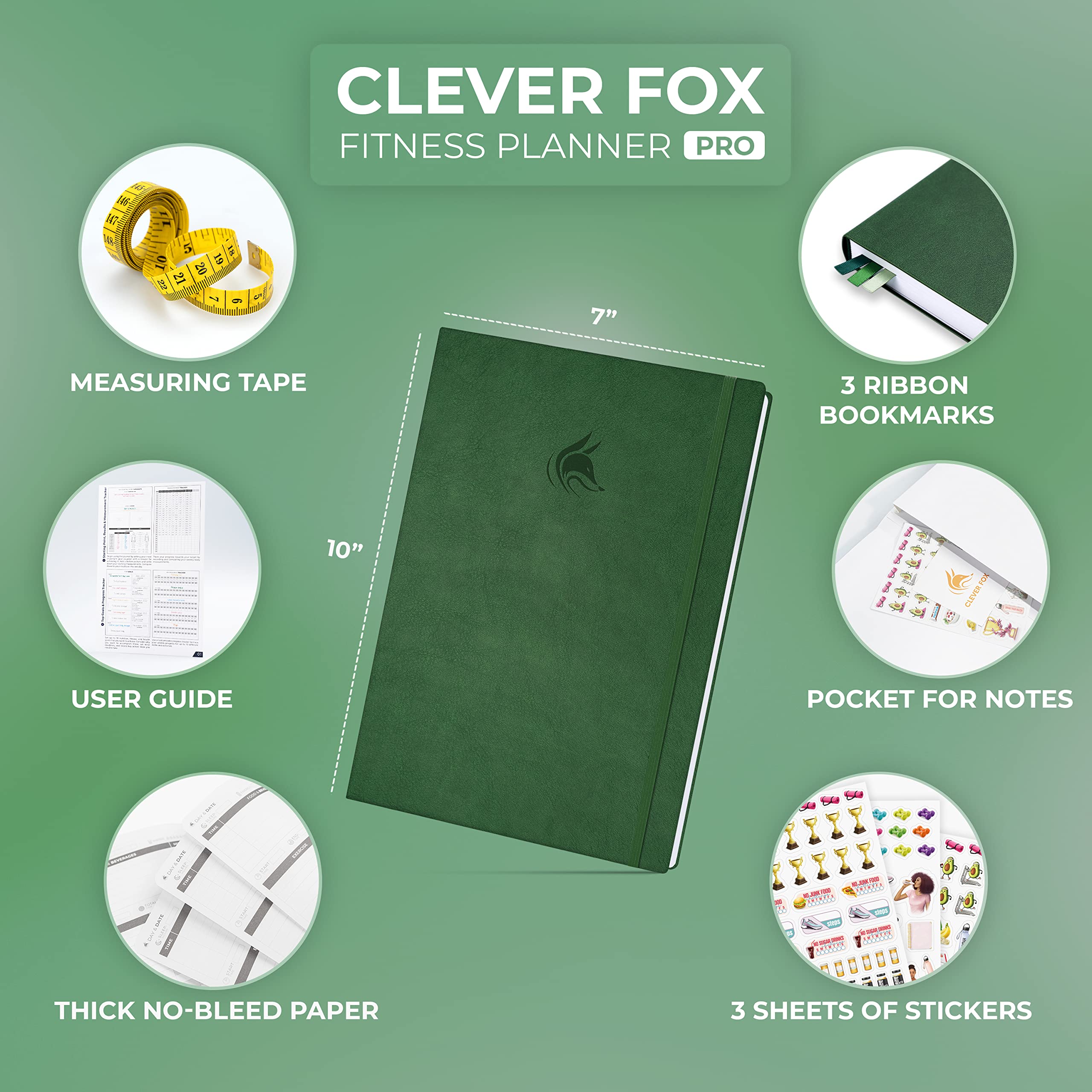 Clever Fox Fitness Journal PRO – Daily Workout Planner with Meal Planner & Habit Tracker – Gym Exercise Log Book for Women & Men – Fitness Planner Notebook – Lasts 6 Months, 7x10” - Black
