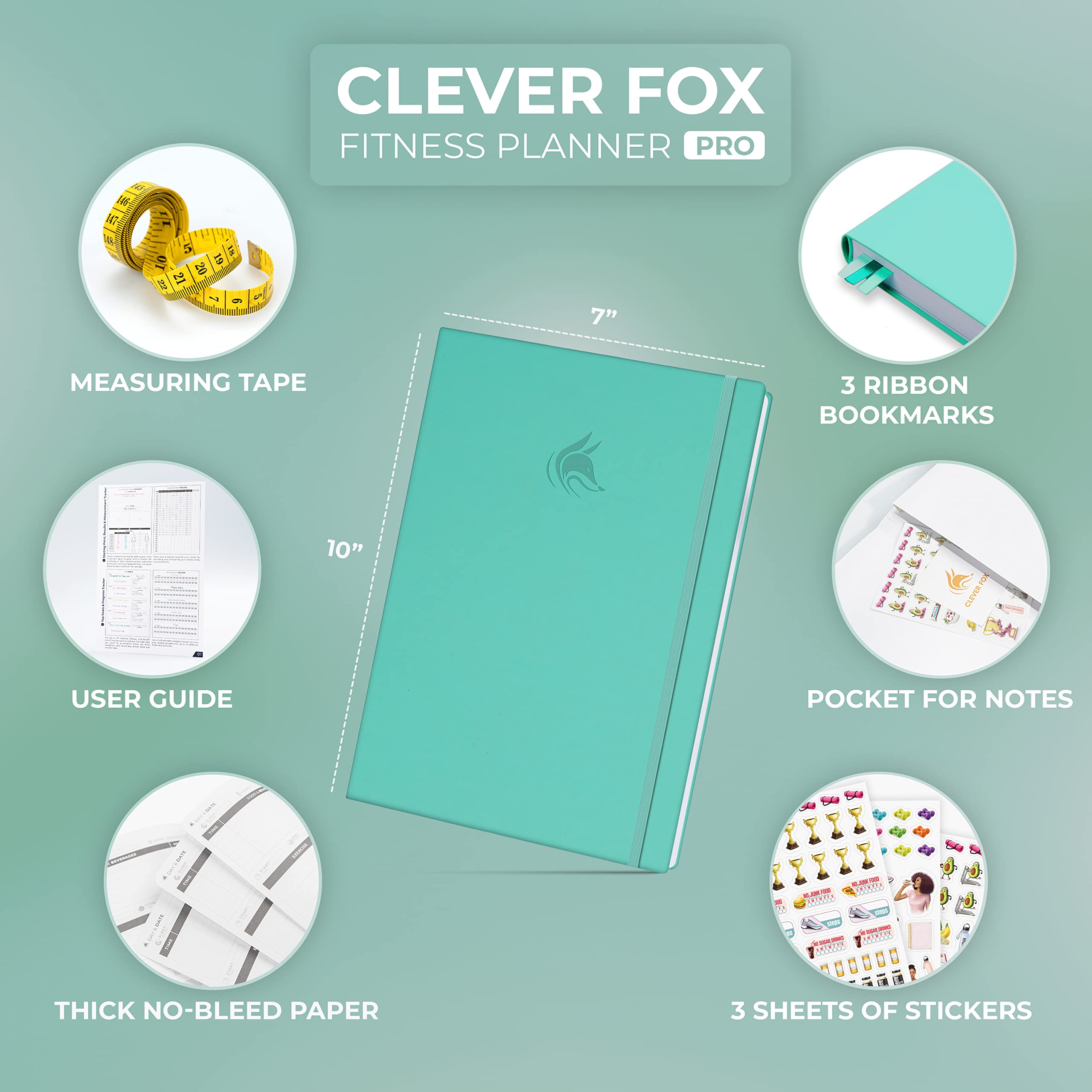Clever Fox Fitness Journal PRO – Daily Workout Planner with Meal Planner & Habit Tracker – Gym Exercise Log Book for Women & Men – Fitness Planner Notebook – Lasts 6 Months, 7x10” - Black