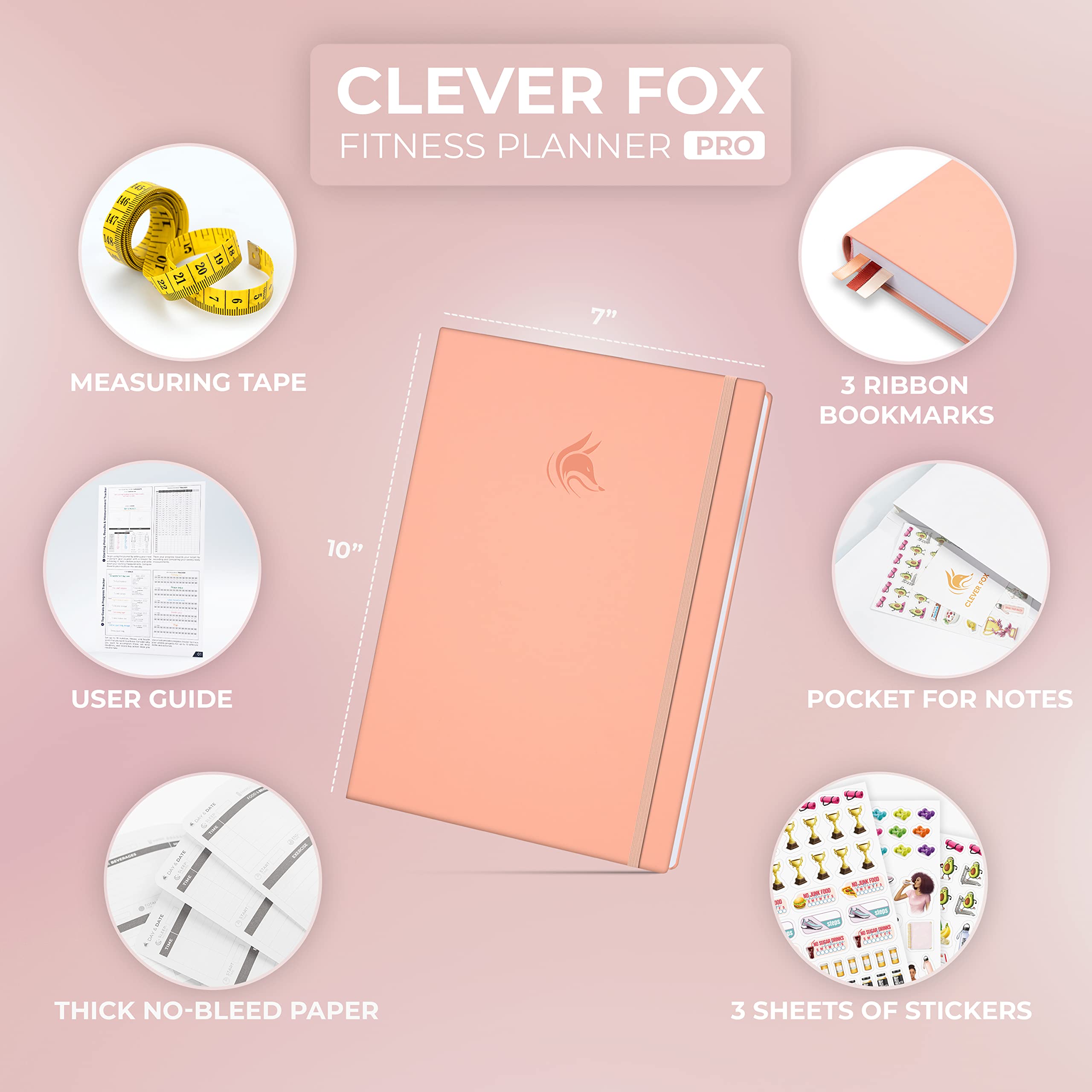 Clever Fox Fitness Journal PRO – Daily Workout Planner with Meal Planner & Habit Tracker – Gym Exercise Log Book for Women & Men – Fitness Planner Notebook – Lasts 6 Months, 7x10” - Black