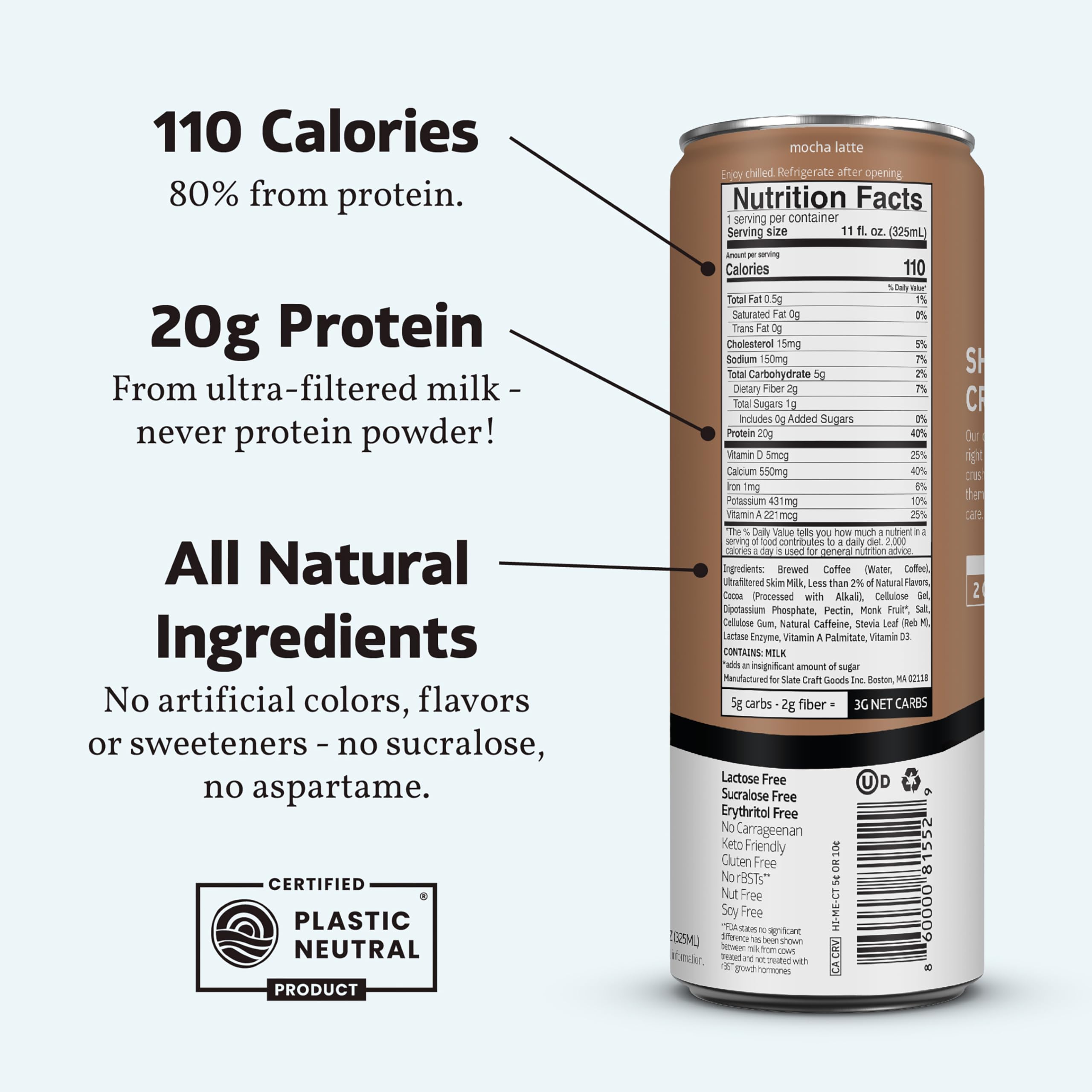 Slate Milk - High Protein Iced Coffee - Energy Variety Pack - Caramel Latte, Mocha Latte, Vanilla Latte - 175mg Caffeine, Lactose Free - 20g Protein, 1g Sugar - Protein Coffee - 11 fl oz, 12 Cans