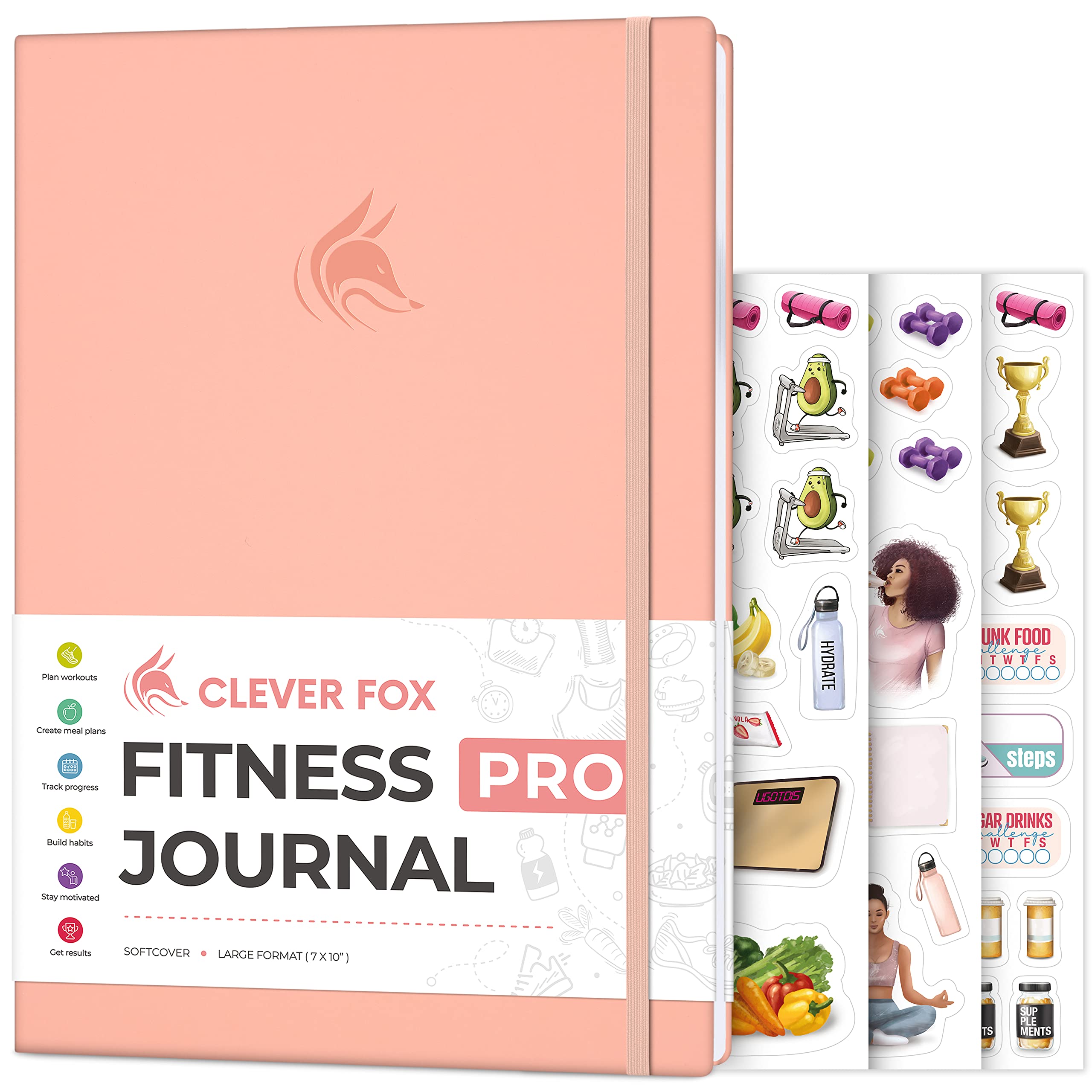 Clever Fox Fitness Journal PRO – Daily Workout Planner with Meal Planner & Habit Tracker – Gym Exercise Log Book for Women & Men – Fitness Planner Notebook – Lasts 6 Months, 7x10” - Black