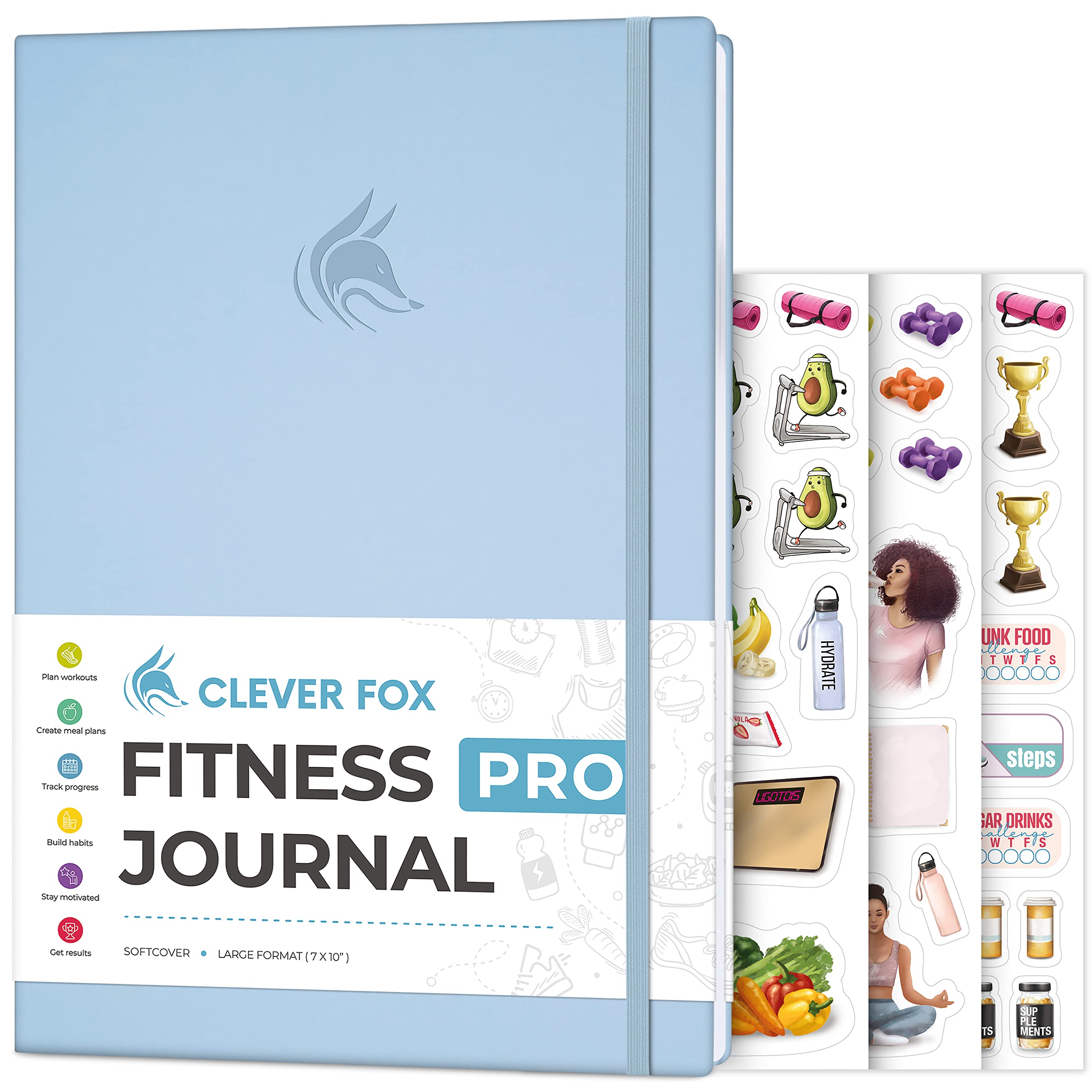 Clever Fox Fitness Journal PRO – Daily Workout Planner with Meal Planner & Habit Tracker – Gym Exercise Log Book for Women & Men – Fitness Planner Notebook – Lasts 6 Months, 7x10” - Black