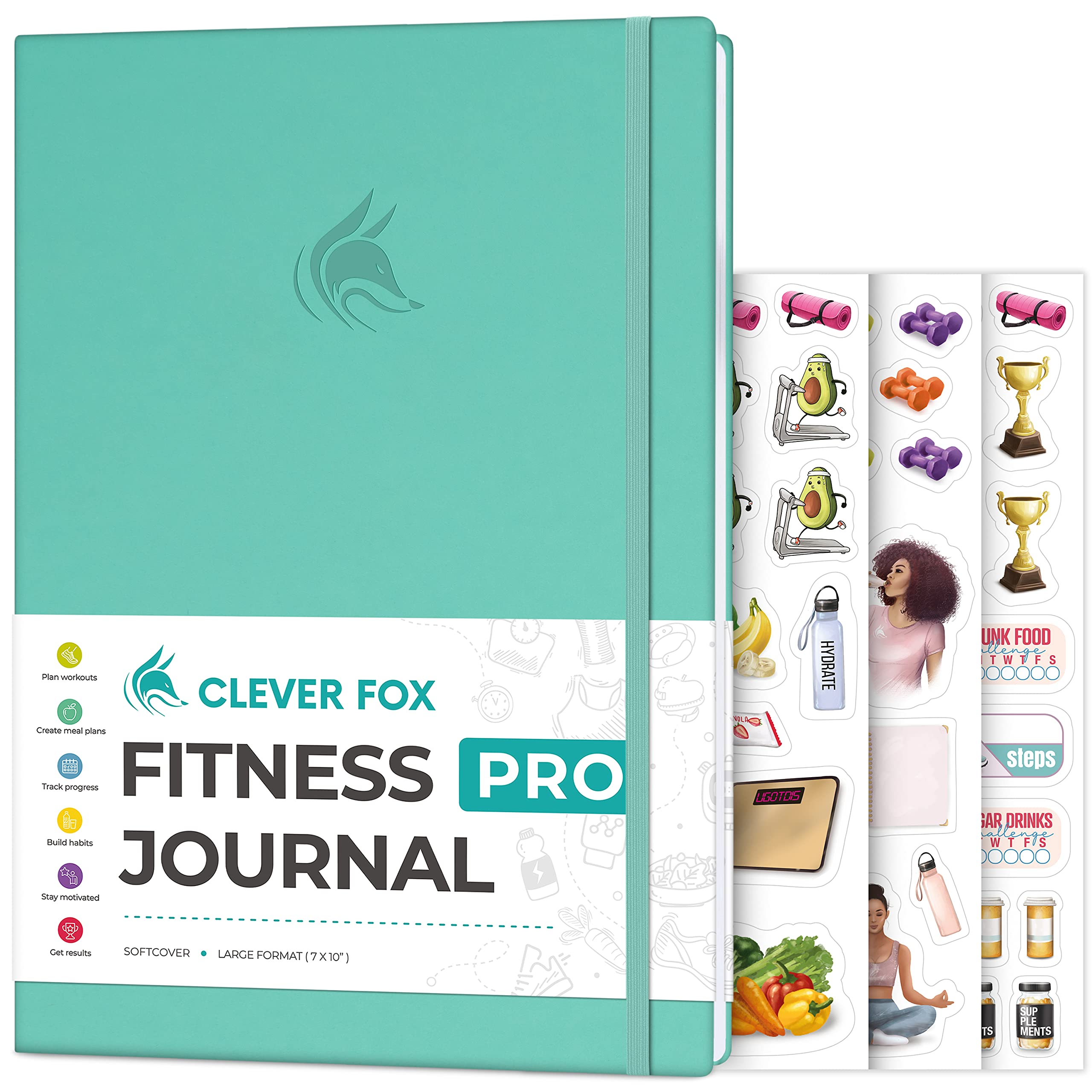 Clever Fox Fitness Journal PRO – Daily Workout Planner with Meal Planner & Habit Tracker – Gym Exercise Log Book for Women & Men – Fitness Planner Notebook – Lasts 6 Months, 7x10” - Black