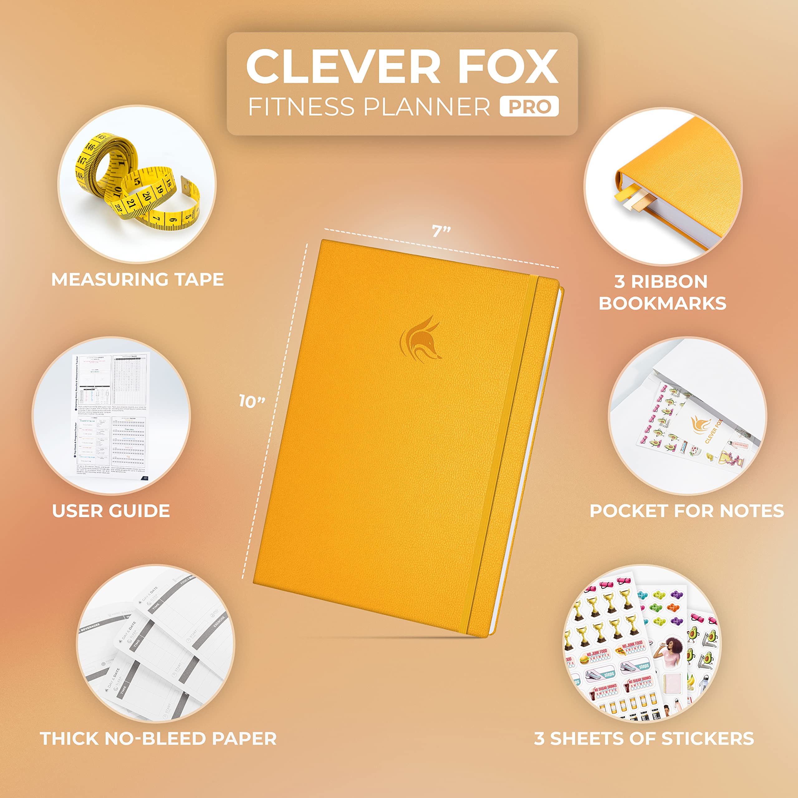 Clever Fox Fitness Journal PRO – Daily Workout Planner with Meal Planner & Habit Tracker – Gym Exercise Log Book for Women & Men – Fitness Planner Notebook – Lasts 6 Months, 7x10” - Black