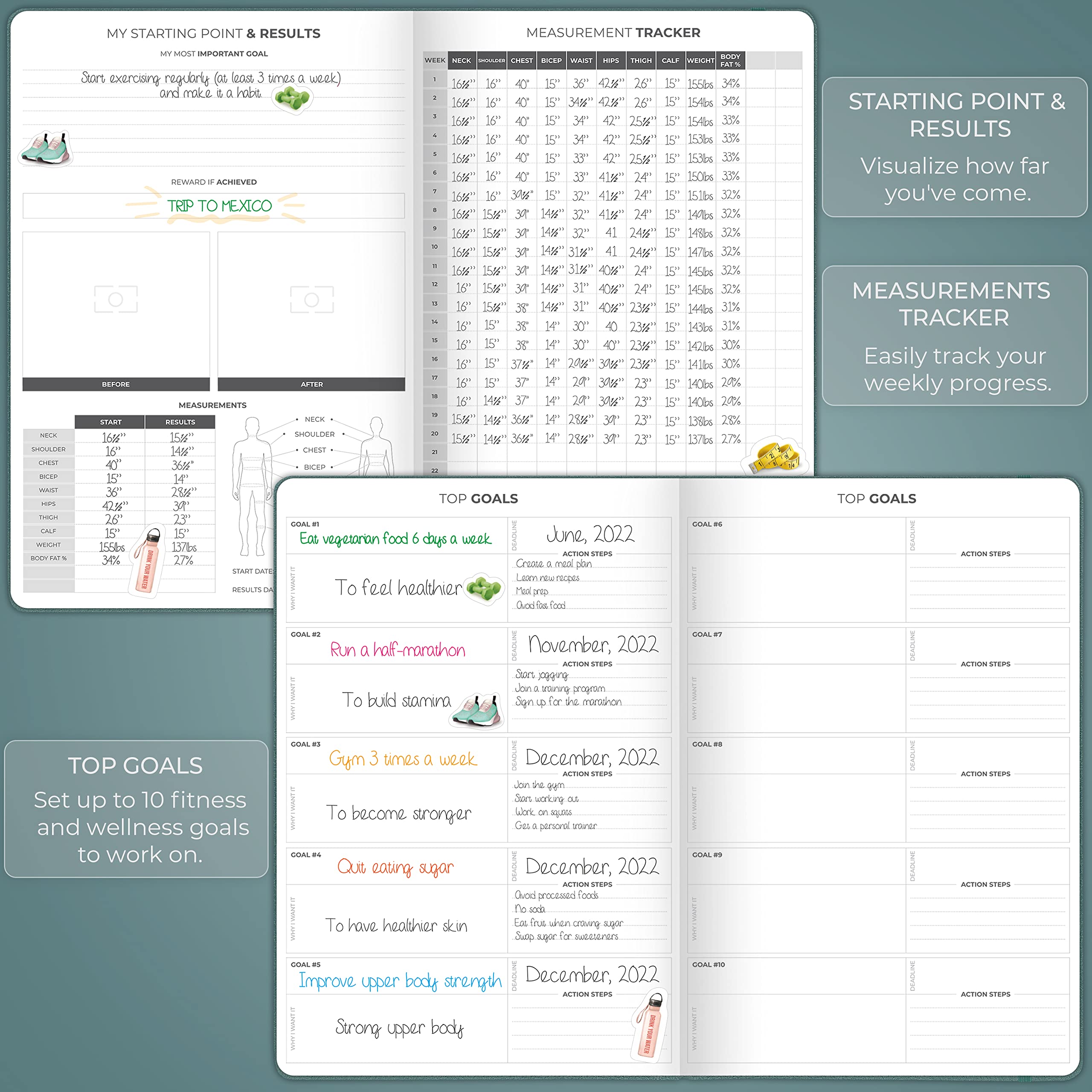Clever Fox Fitness Journal PRO – Daily Workout Planner with Meal Planner & Habit Tracker – Gym Exercise Log Book for Women & Men – Fitness Planner Notebook – Lasts 6 Months, 7x10” - Black