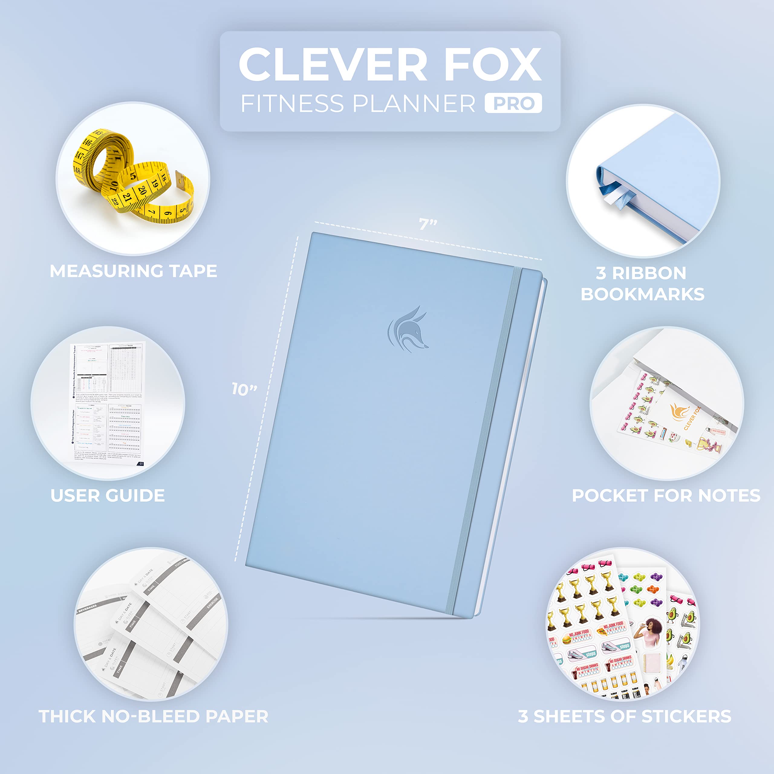 Clever Fox Fitness Journal PRO – Daily Workout Planner with Meal Planner & Habit Tracker – Gym Exercise Log Book for Women & Men – Fitness Planner Notebook – Lasts 6 Months, 7x10” - Black