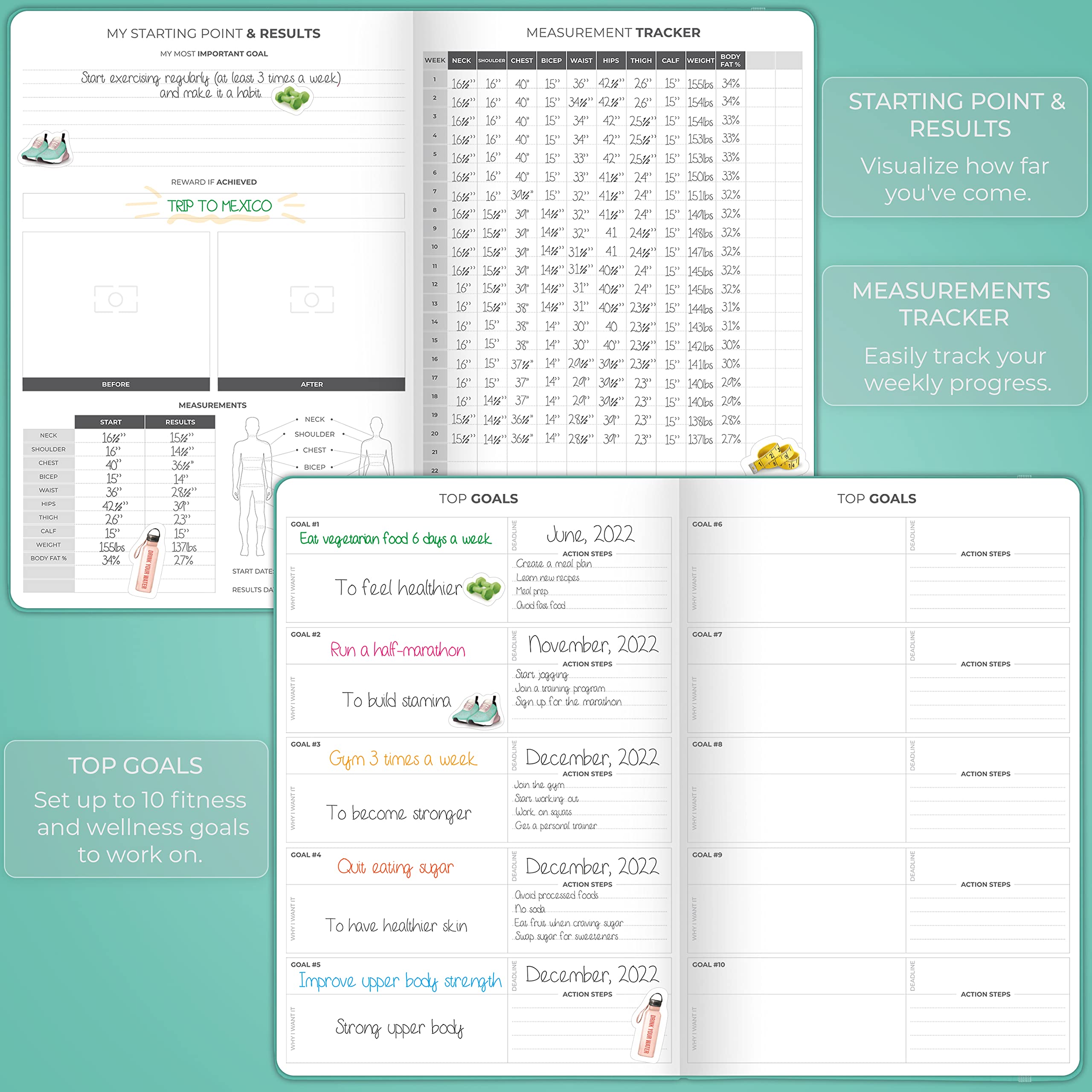 Clever Fox Fitness Journal PRO – Daily Workout Planner with Meal Planner & Habit Tracker – Gym Exercise Log Book for Women & Men – Fitness Planner Notebook – Lasts 6 Months, 7x10” - Black