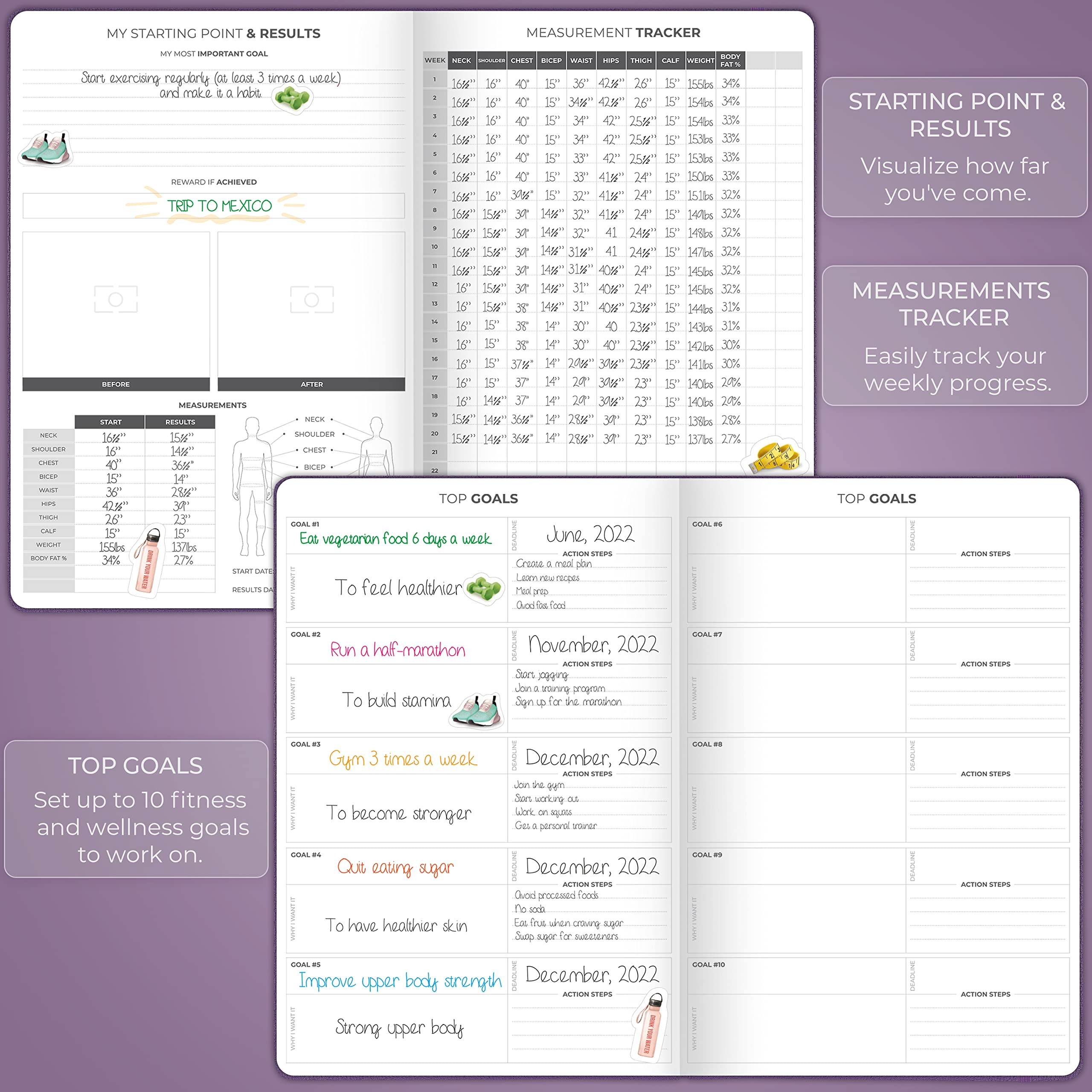 Clever Fox Fitness Journal PRO – Daily Workout Planner with Meal Planner & Habit Tracker – Gym Exercise Log Book for Women & Men – Fitness Planner Notebook – Lasts 6 Months, 7x10” - Black