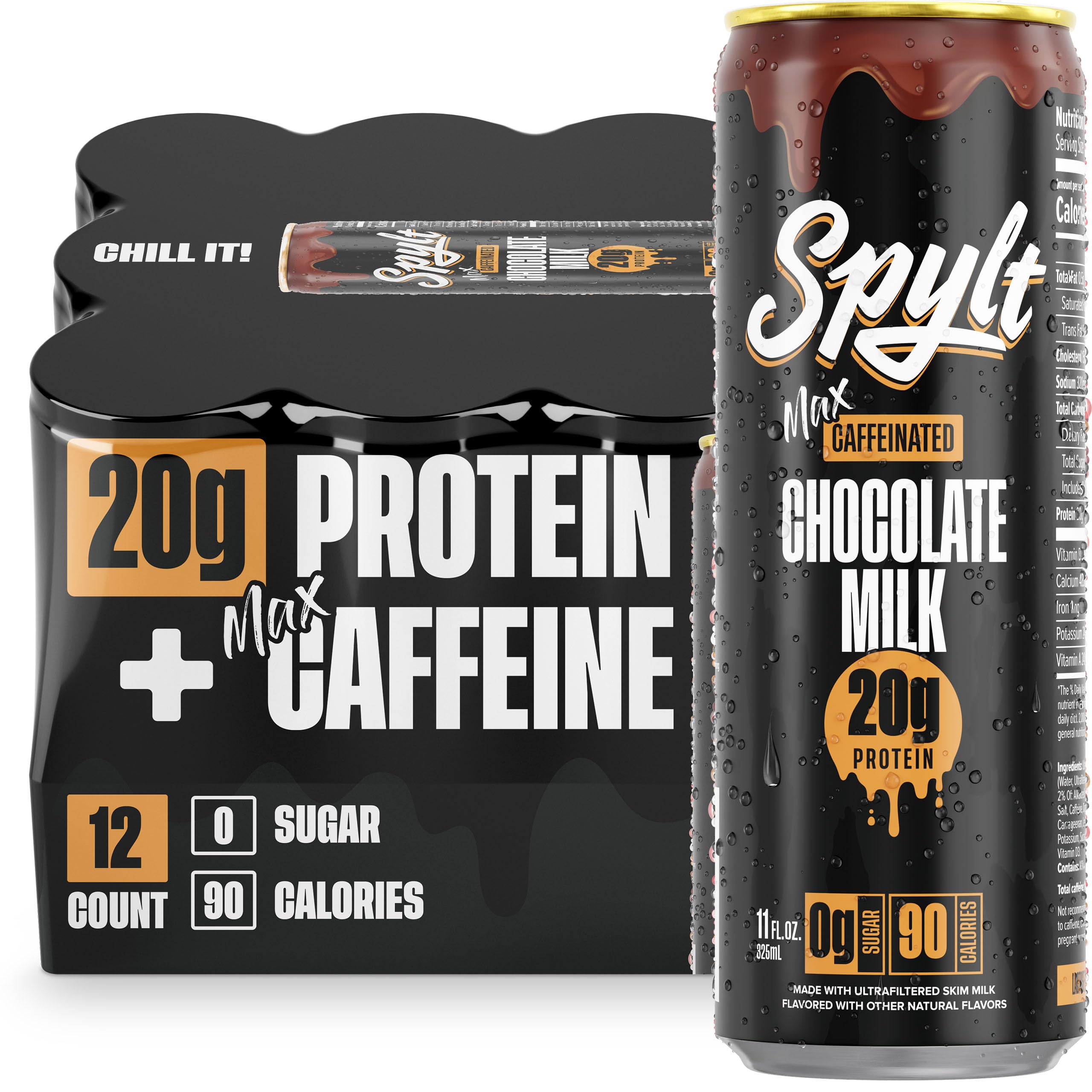 High Protein Milk - 6 Flavor Variety Pack with 60mg Caffeine & 20g Protein - 90 Calories, Ready to Drink, Sugar Free, Lactose Free Milk, Perfect for Workout Recovery & Afternoon Pick Me Up - 12 Count