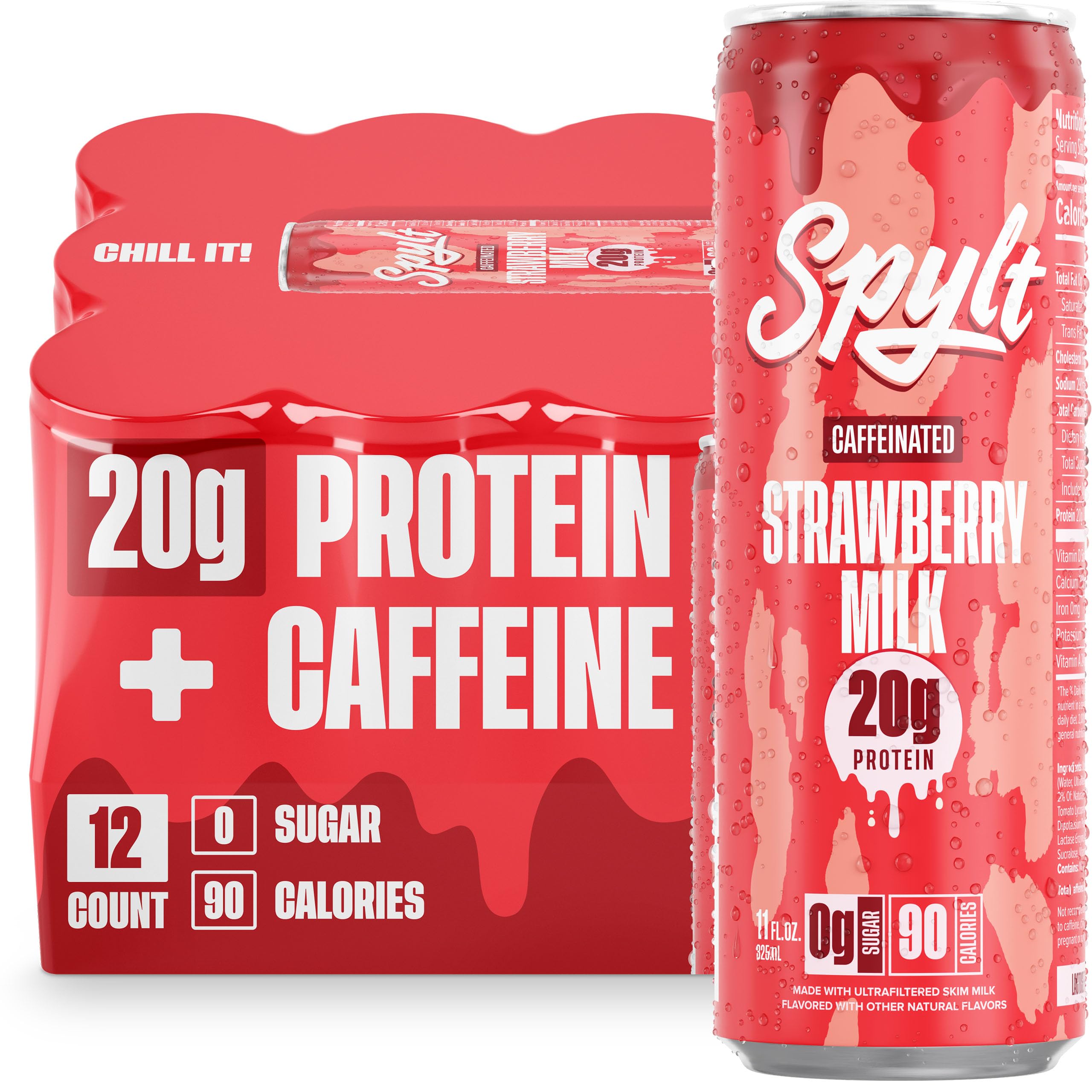 High Protein Milk - 6 Flavor Variety Pack with 60mg Caffeine & 20g Protein - 90 Calories, Ready to Drink, Sugar Free, Lactose Free Milk, Perfect for Workout Recovery & Afternoon Pick Me Up - 12 Count