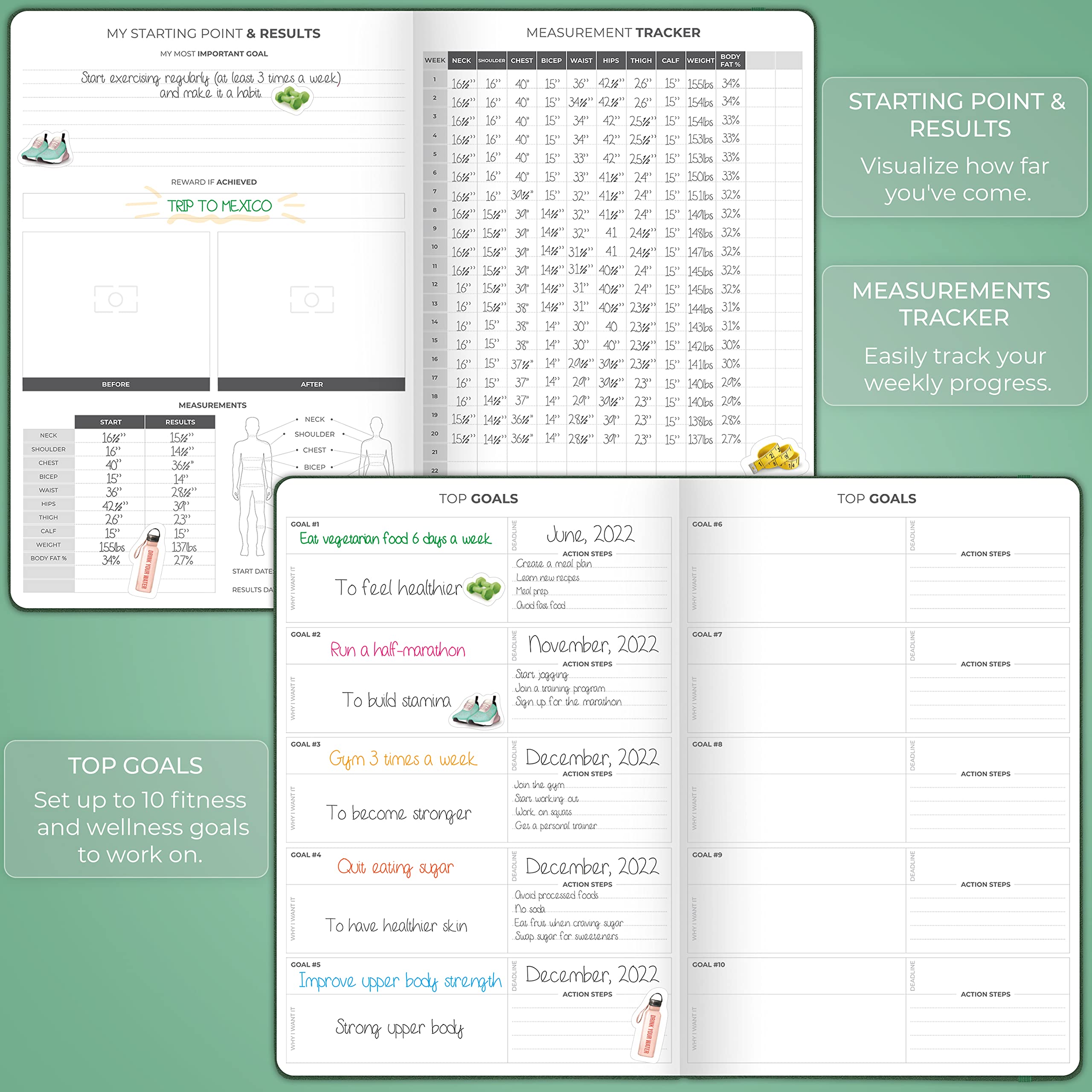 Clever Fox Fitness Journal PRO – Daily Workout Planner with Meal Planner & Habit Tracker – Gym Exercise Log Book for Women & Men – Fitness Planner Notebook – Lasts 6 Months, 7x10” - Black