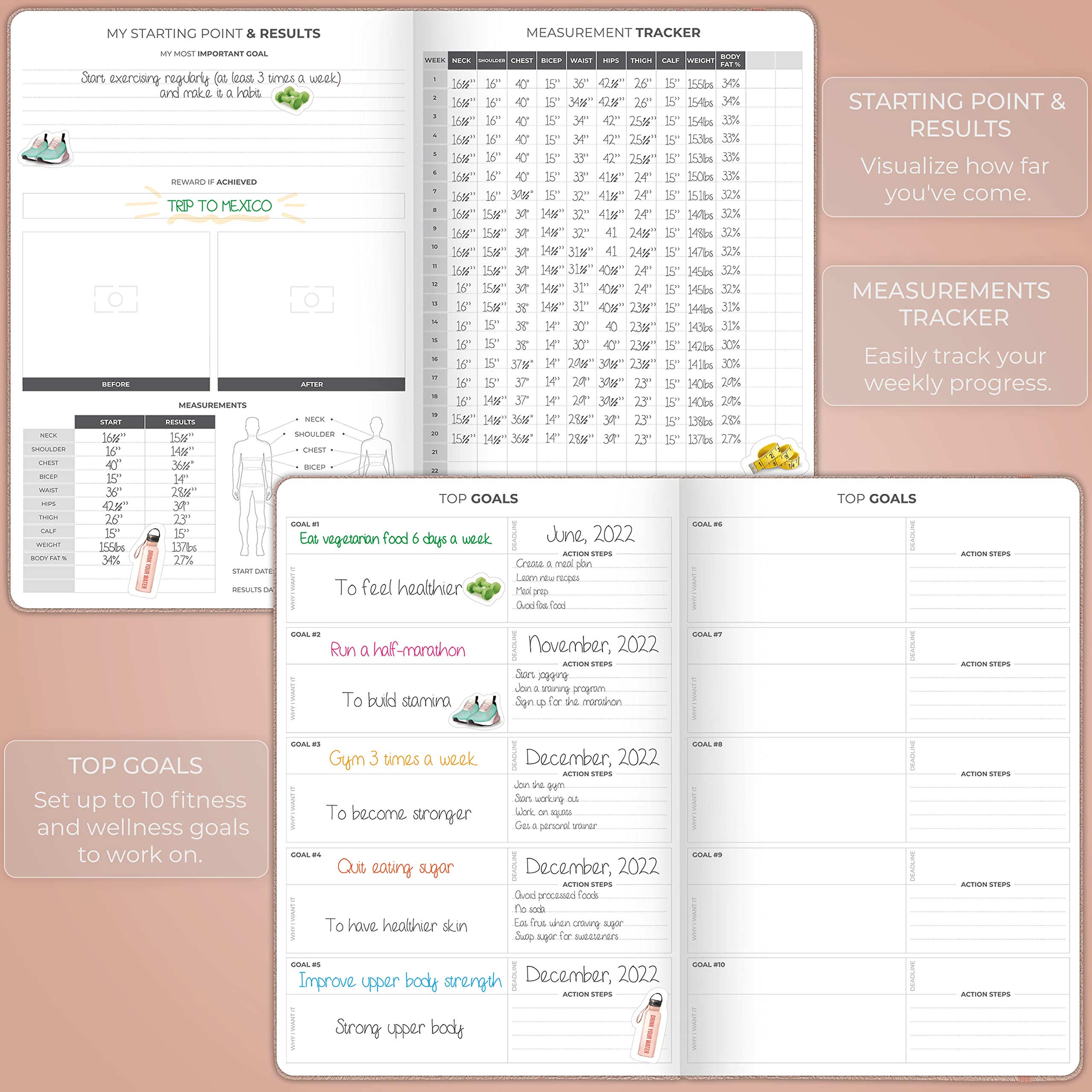 Clever Fox Fitness Journal PRO – Daily Workout Planner with Meal Planner & Habit Tracker – Gym Exercise Log Book for Women & Men – Fitness Planner Notebook – Lasts 6 Months, 7x10” - Black