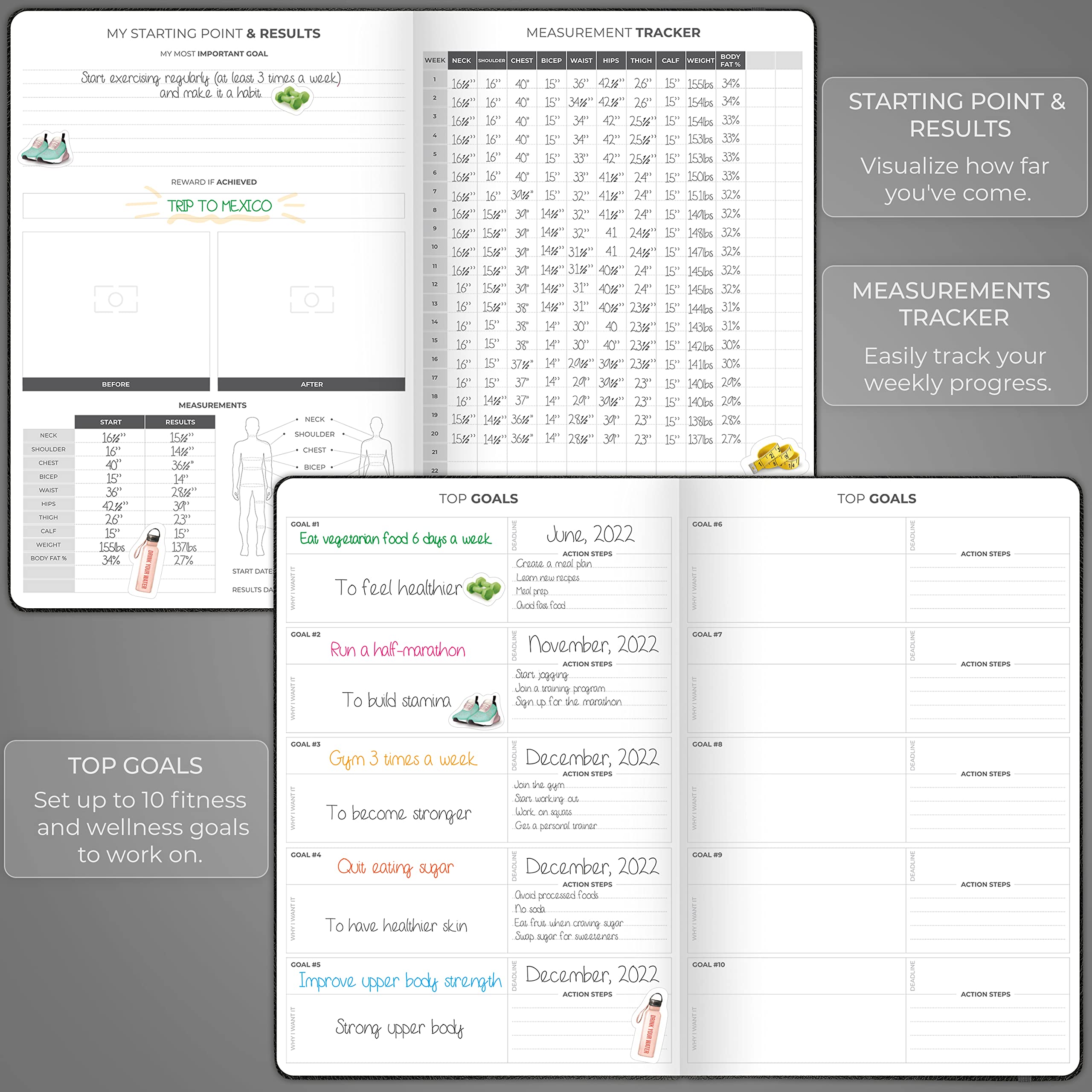 Clever Fox Fitness Journal PRO – Daily Workout Planner with Meal Planner & Habit Tracker – Gym Exercise Log Book for Women & Men – Fitness Planner Notebook – Lasts 6 Months, 7x10” - Black