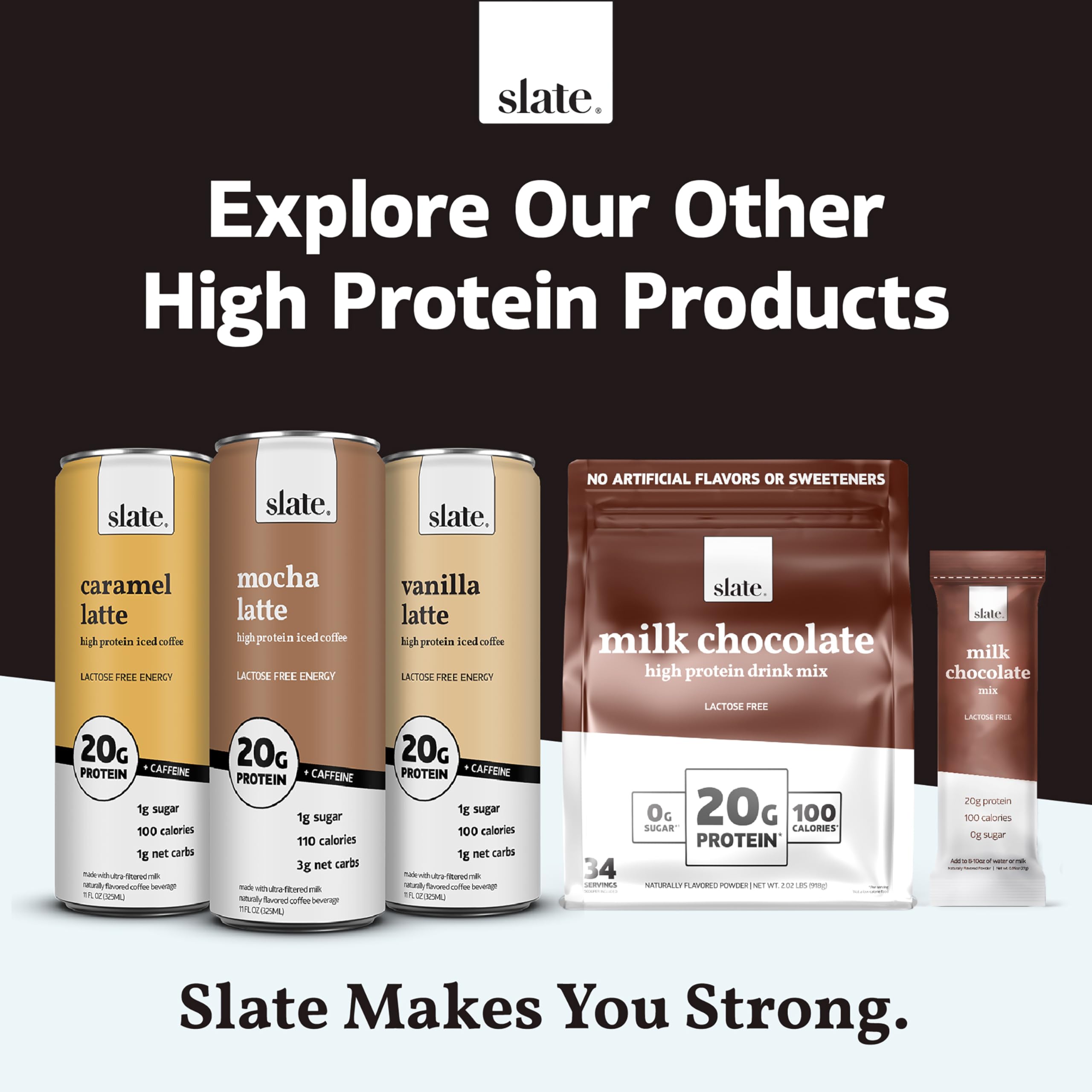 Slate Milk - High Protein Iced Coffee - Energy Variety Pack - Caramel Latte, Mocha Latte, Vanilla Latte - 175mg Caffeine, Lactose Free - 20g Protein, 1g Sugar - Protein Coffee - 11 fl oz, 12 Cans