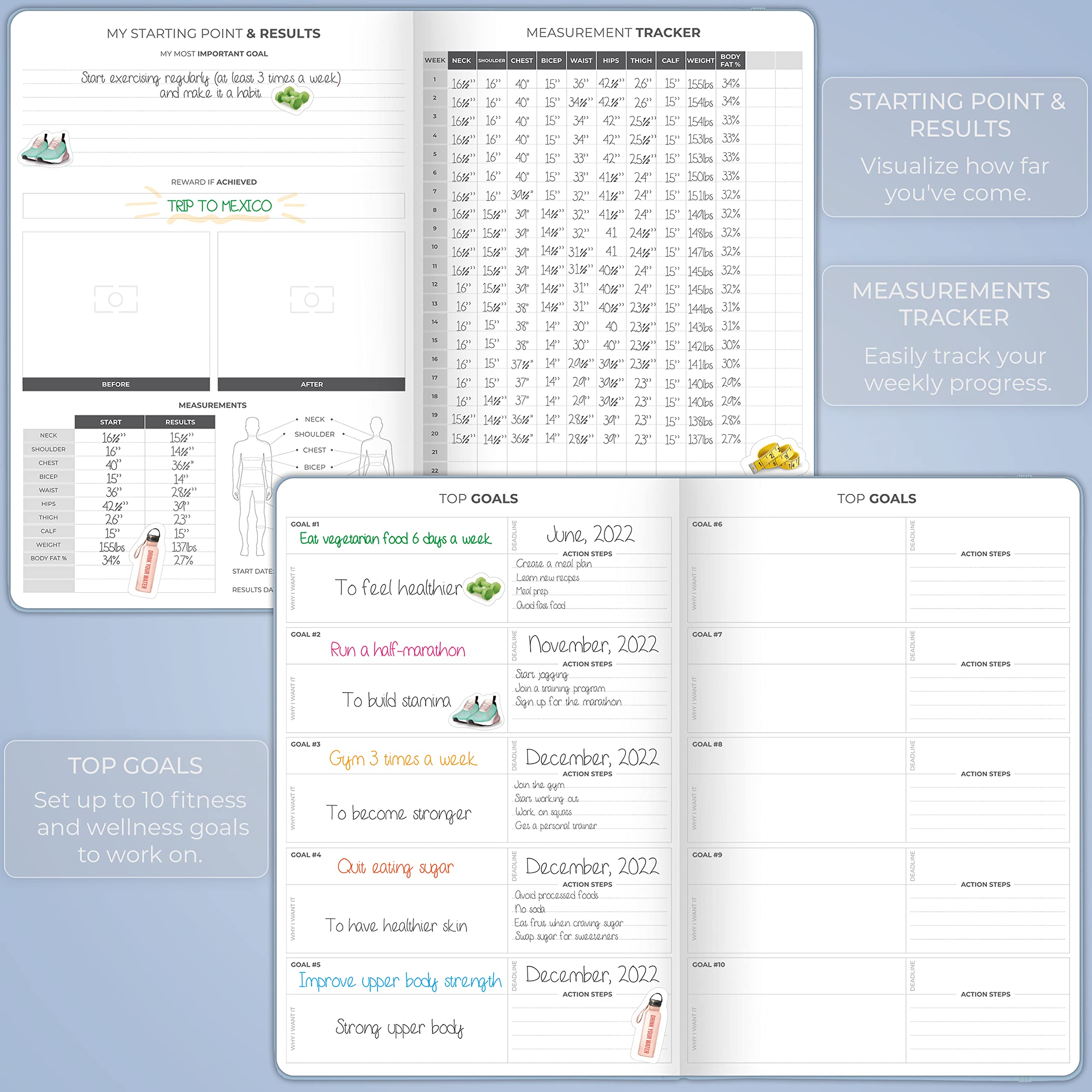Clever Fox Fitness Journal PRO – Daily Workout Planner with Meal Planner & Habit Tracker – Gym Exercise Log Book for Women & Men – Fitness Planner Notebook – Lasts 6 Months, 7x10” - Black