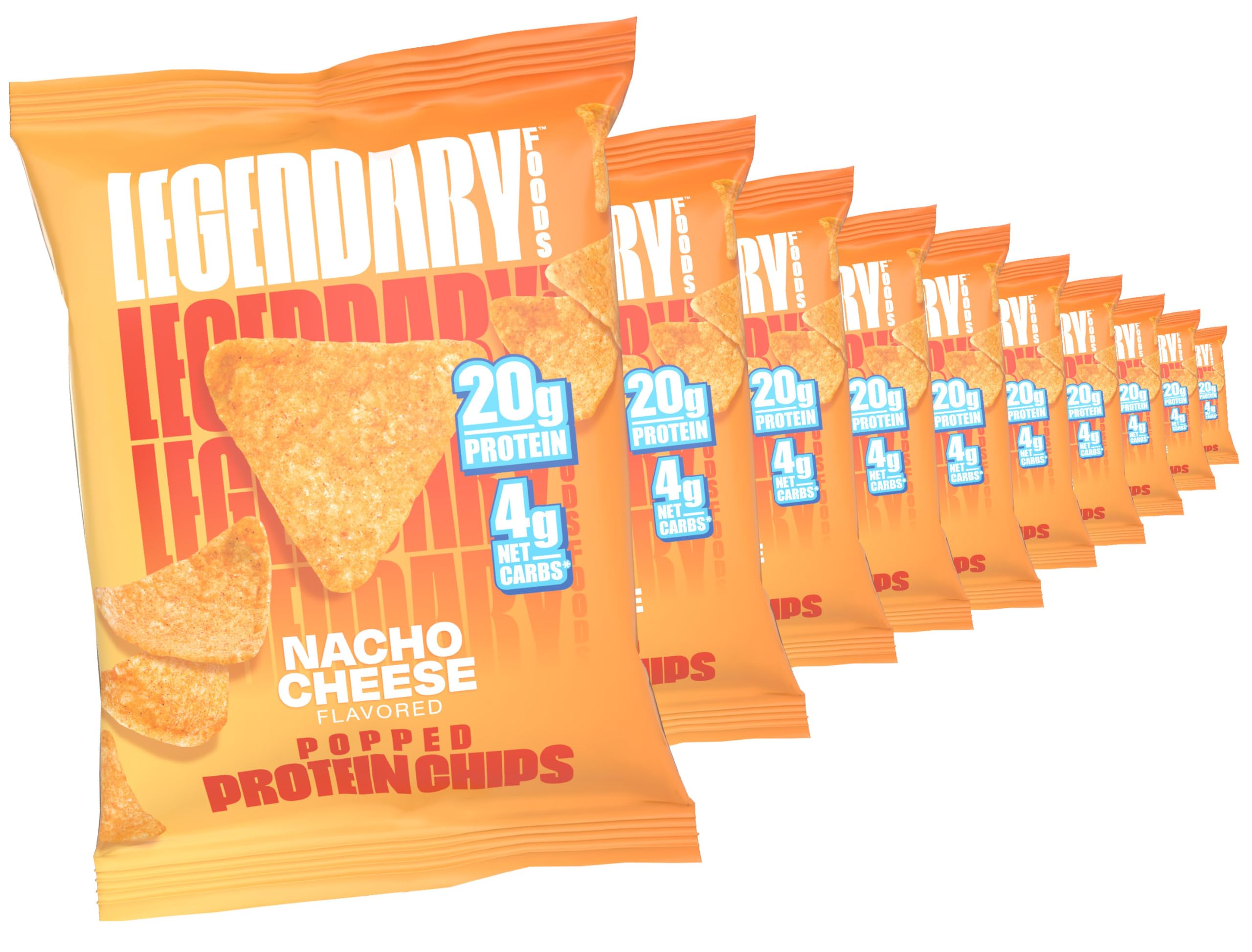 Legendary Foods Pizza Party Protein Chips – Popped Tortilla Style – 22g High Protein, 4g Net Carbs, Low Sugar, Gluten Free, Keto Snack Packs – 10 Count – Healthy Crunchy Chips