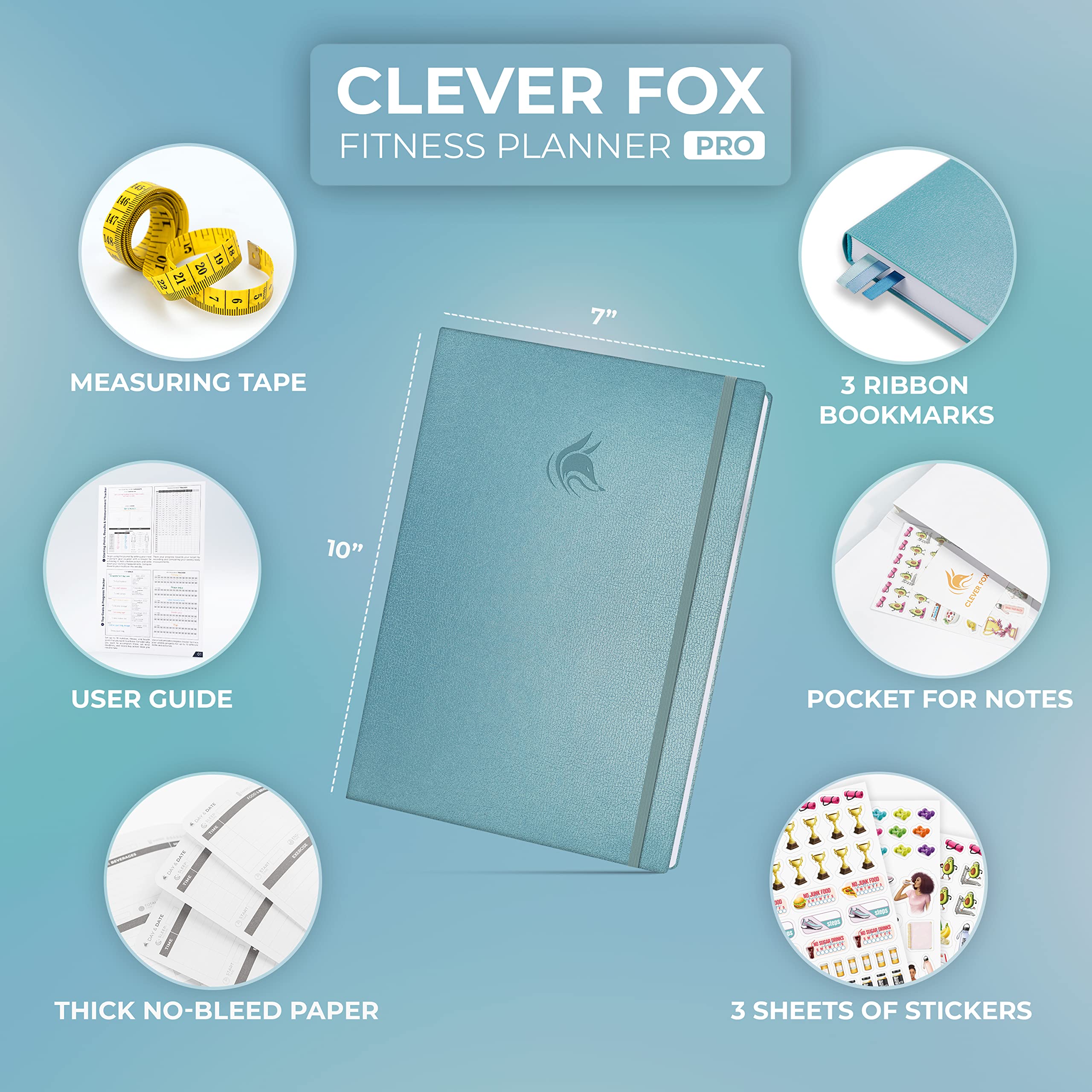 Clever Fox Fitness Journal PRO – Daily Workout Planner with Meal Planner & Habit Tracker – Gym Exercise Log Book for Women & Men – Fitness Planner Notebook – Lasts 6 Months, 7x10” - Black