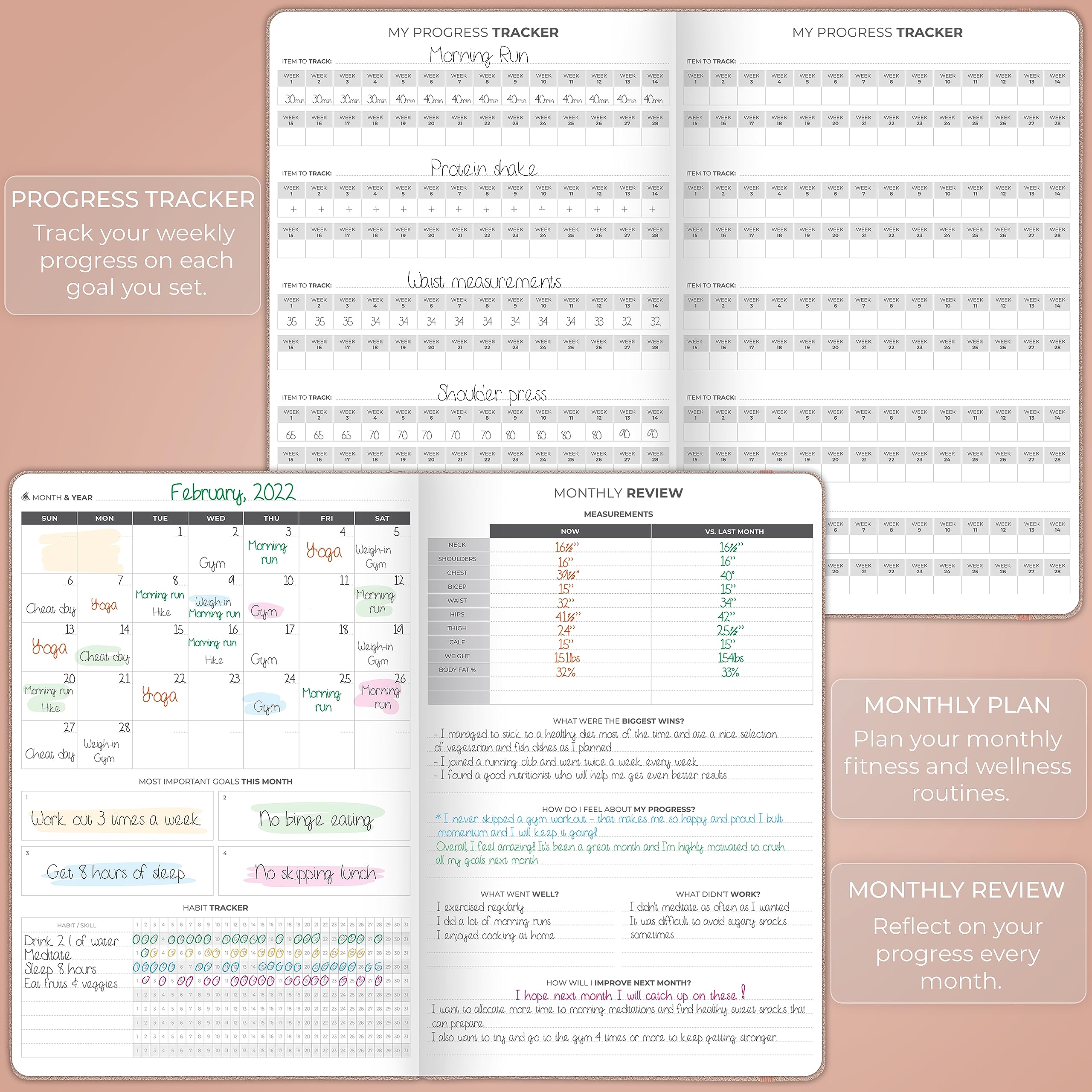 Clever Fox Fitness Journal PRO – Daily Workout Planner with Meal Planner & Habit Tracker – Gym Exercise Log Book for Women & Men – Fitness Planner Notebook – Lasts 6 Months, 7x10” - Black