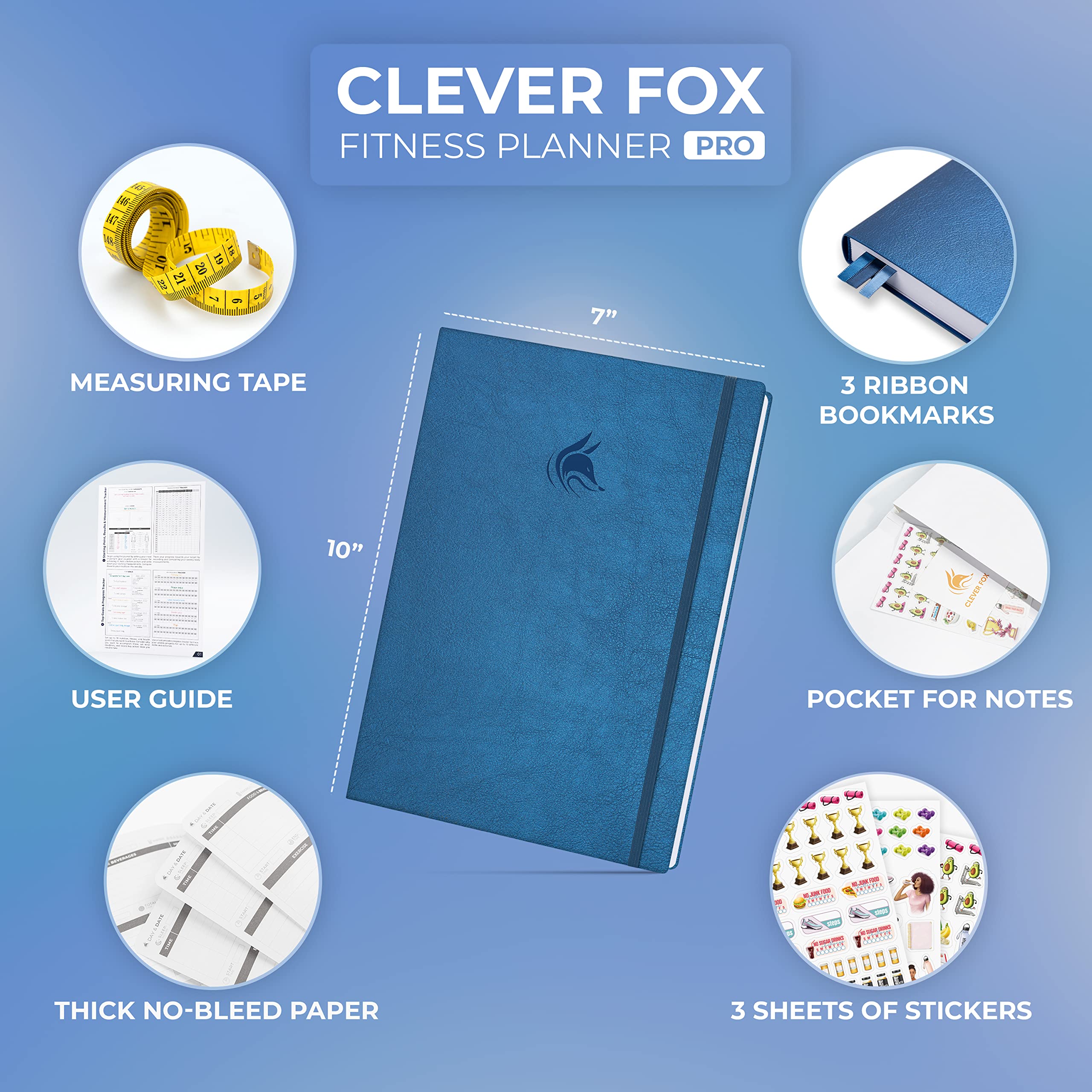 Clever Fox Fitness Journal PRO – Daily Workout Planner with Meal Planner & Habit Tracker – Gym Exercise Log Book for Women & Men – Fitness Planner Notebook – Lasts 6 Months, 7x10” - Black