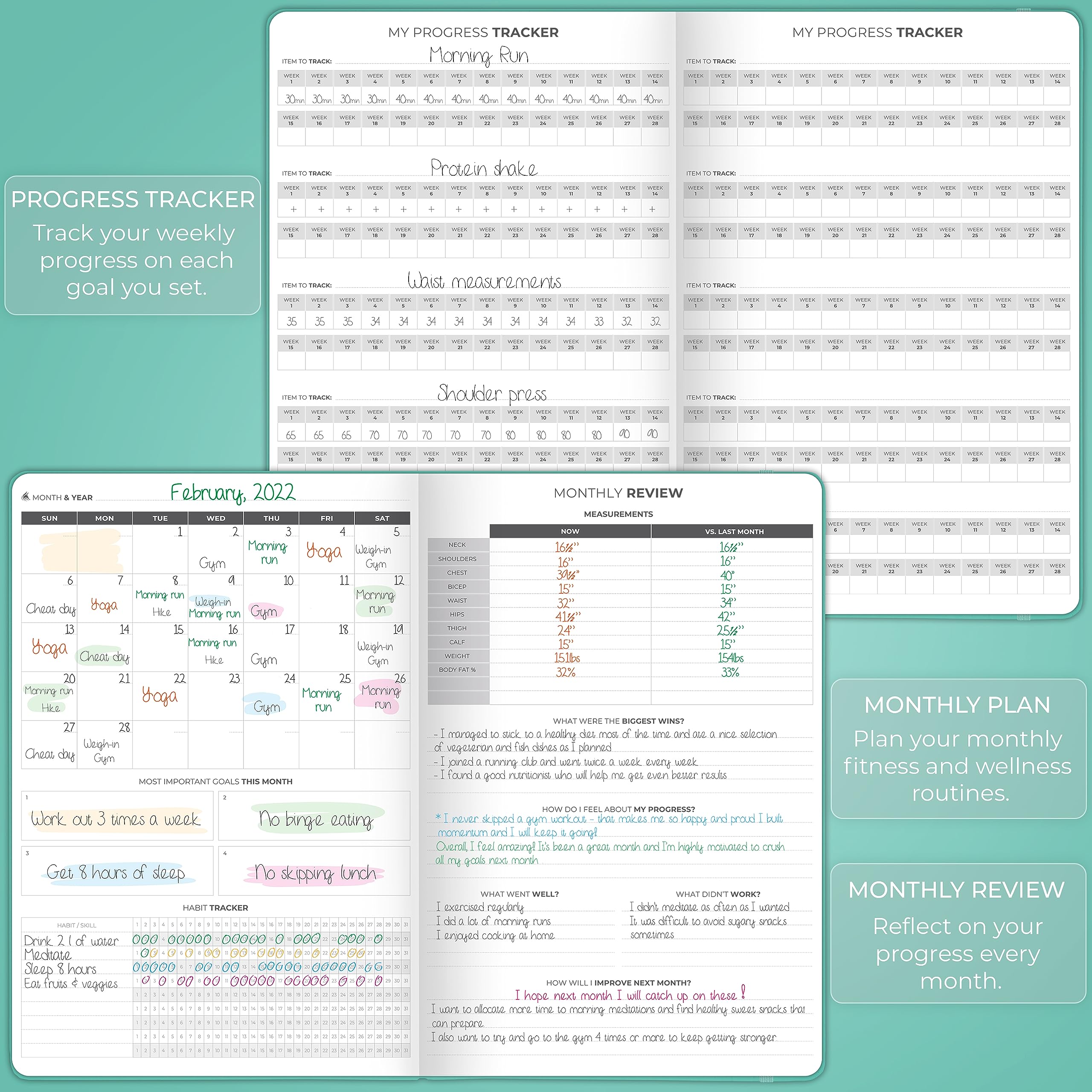 Clever Fox Fitness Journal PRO – Daily Workout Planner with Meal Planner & Habit Tracker – Gym Exercise Log Book for Women & Men – Fitness Planner Notebook – Lasts 6 Months, 7x10” - Black