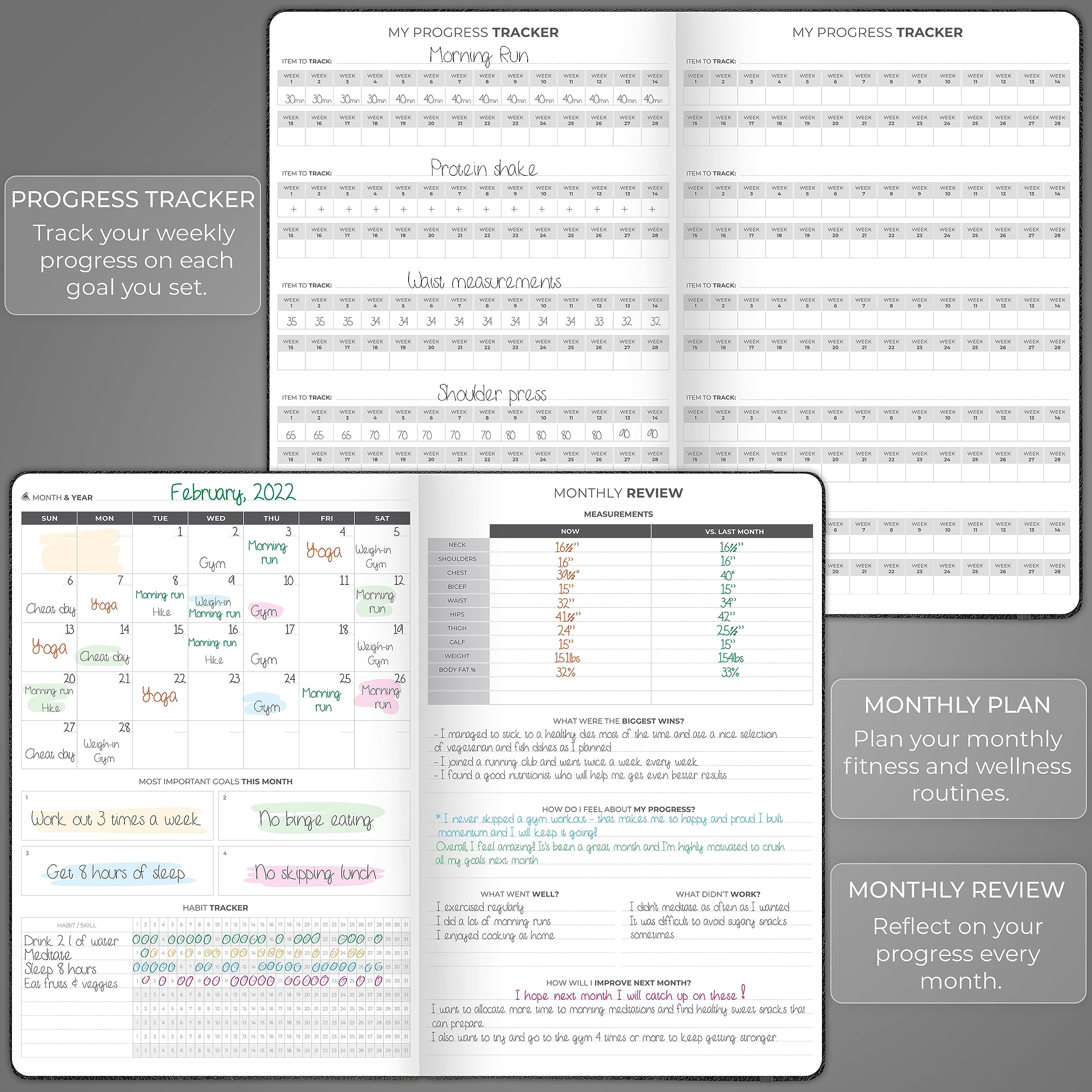 Clever Fox Fitness Journal PRO – Daily Workout Planner with Meal Planner & Habit Tracker – Gym Exercise Log Book for Women & Men – Fitness Planner Notebook – Lasts 6 Months, 7x10” - Black