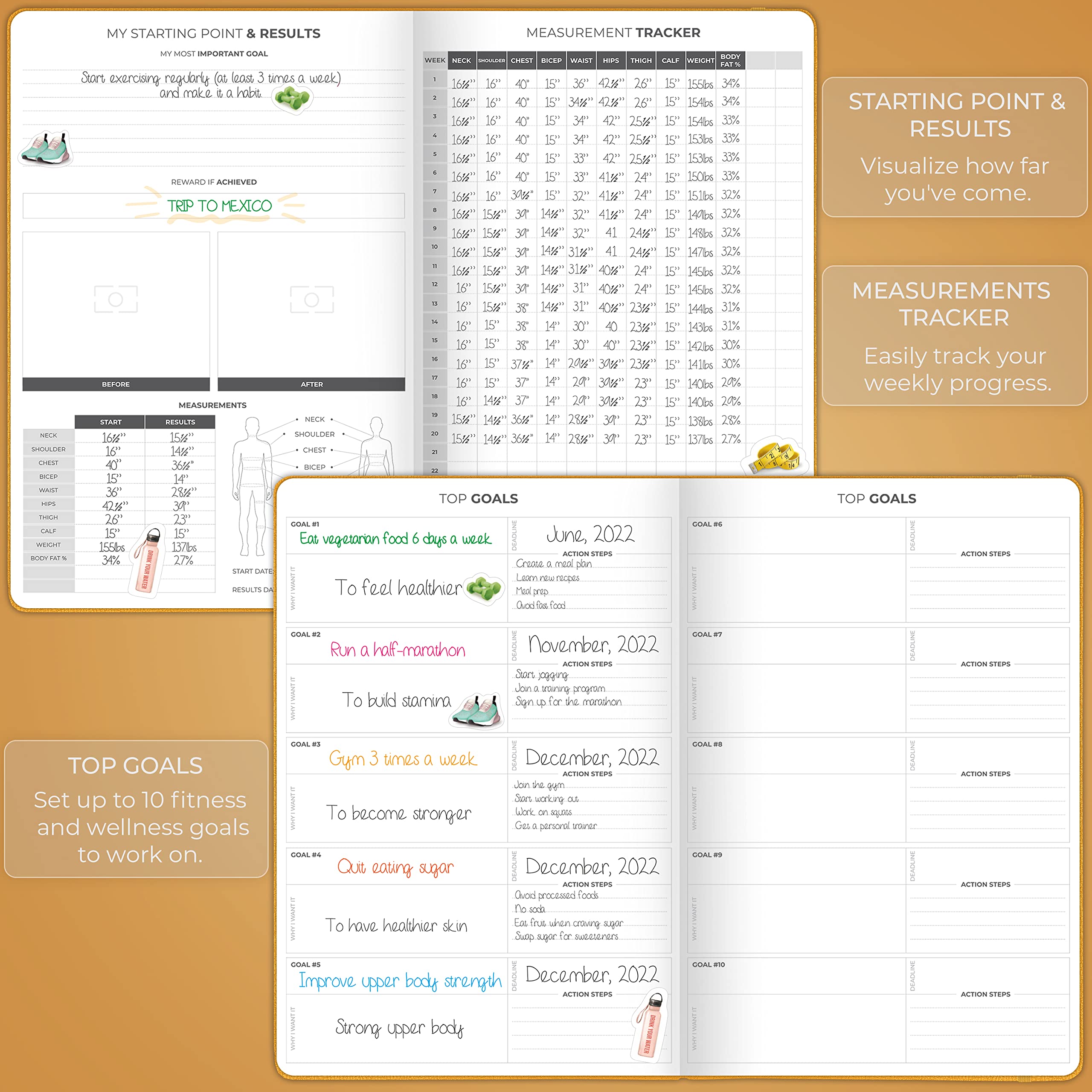 Clever Fox Fitness Journal PRO – Daily Workout Planner with Meal Planner & Habit Tracker – Gym Exercise Log Book for Women & Men – Fitness Planner Notebook – Lasts 6 Months, 7x10” - Black