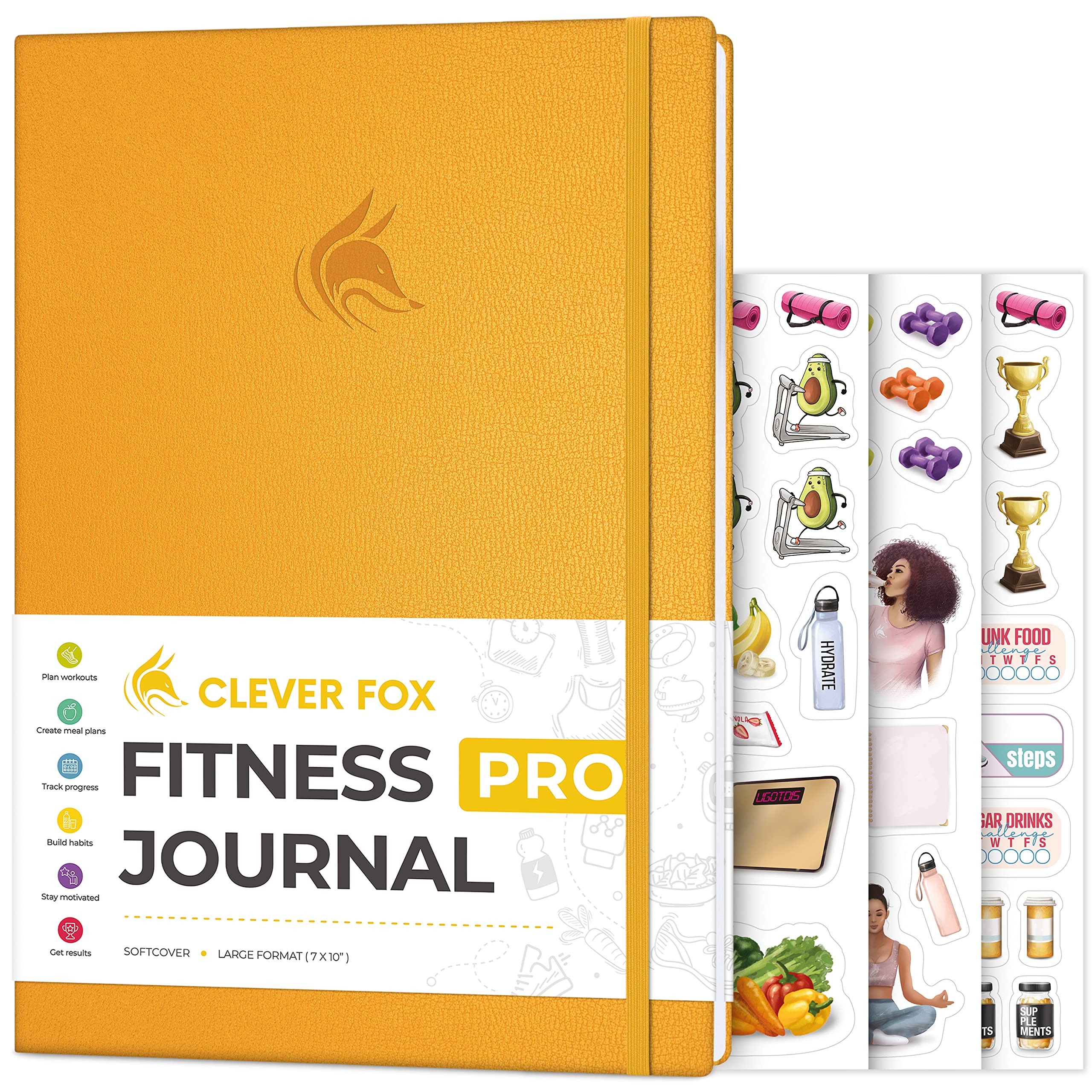Clever Fox Fitness Journal PRO – Daily Workout Planner with Meal Planner & Habit Tracker – Gym Exercise Log Book for Women & Men – Fitness Planner Notebook – Lasts 6 Months, 7x10” - Black