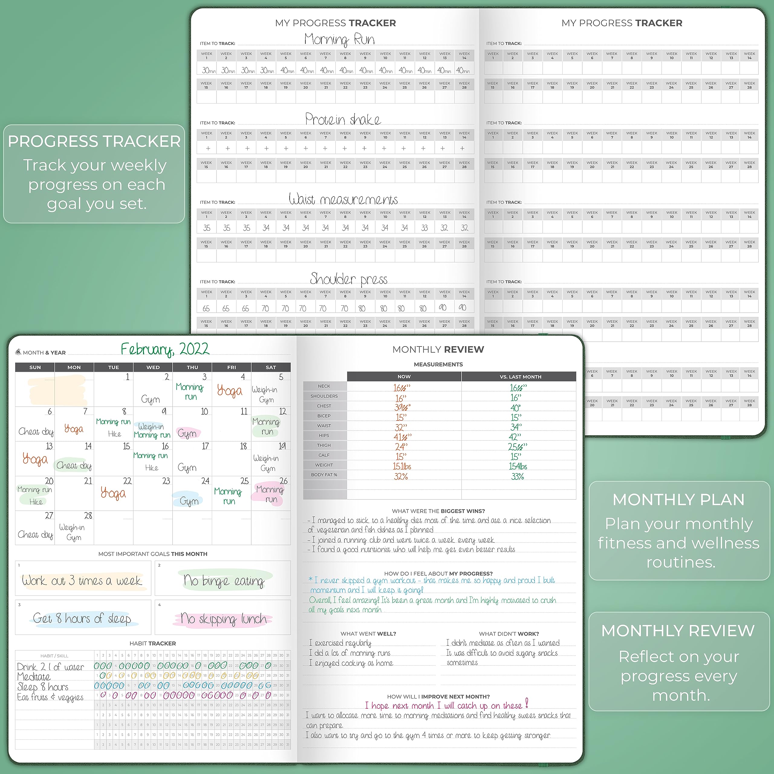 Clever Fox Fitness Journal PRO – Daily Workout Planner with Meal Planner & Habit Tracker – Gym Exercise Log Book for Women & Men – Fitness Planner Notebook – Lasts 6 Months, 7x10” - Black