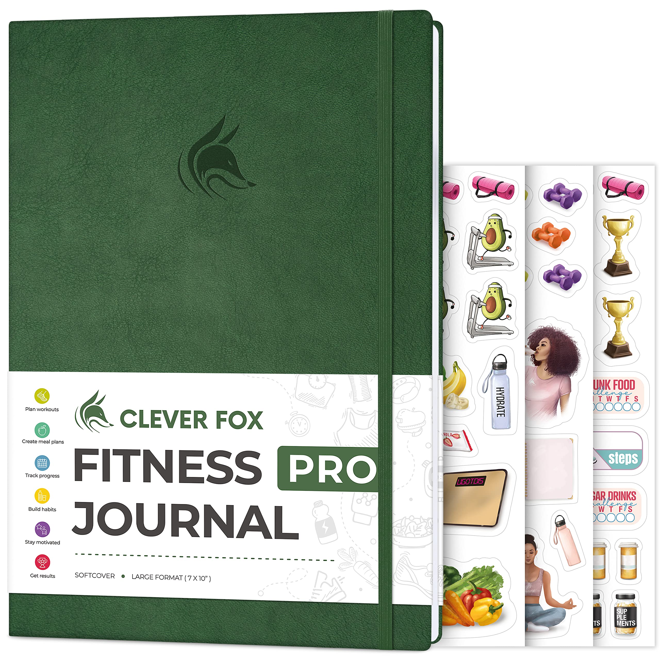 Clever Fox Fitness Journal PRO – Daily Workout Planner with Meal Planner & Habit Tracker – Gym Exercise Log Book for Women & Men – Fitness Planner Notebook – Lasts 6 Months, 7x10” - Black