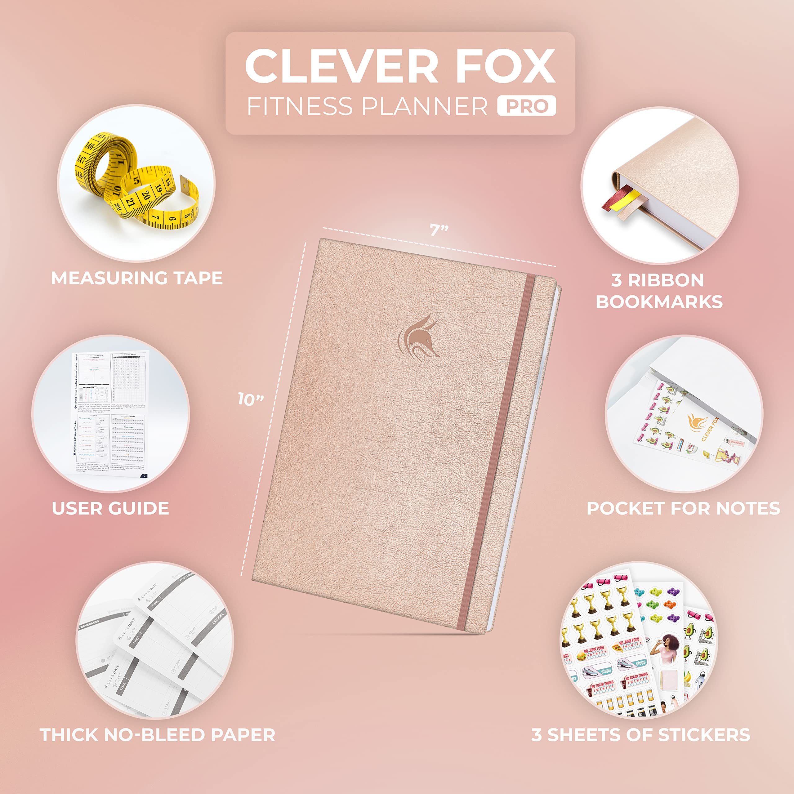 Clever Fox Fitness Journal PRO – Daily Workout Planner with Meal Planner & Habit Tracker – Gym Exercise Log Book for Women & Men – Fitness Planner Notebook – Lasts 6 Months, 7x10” - Black