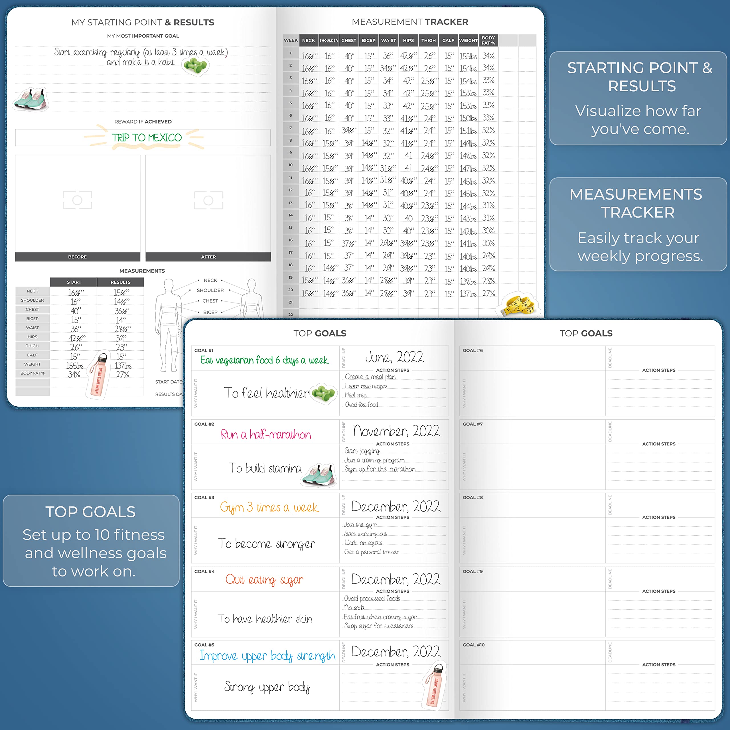 Clever Fox Fitness Journal PRO – Daily Workout Planner with Meal Planner & Habit Tracker – Gym Exercise Log Book for Women & Men – Fitness Planner Notebook – Lasts 6 Months, 7x10” - Black