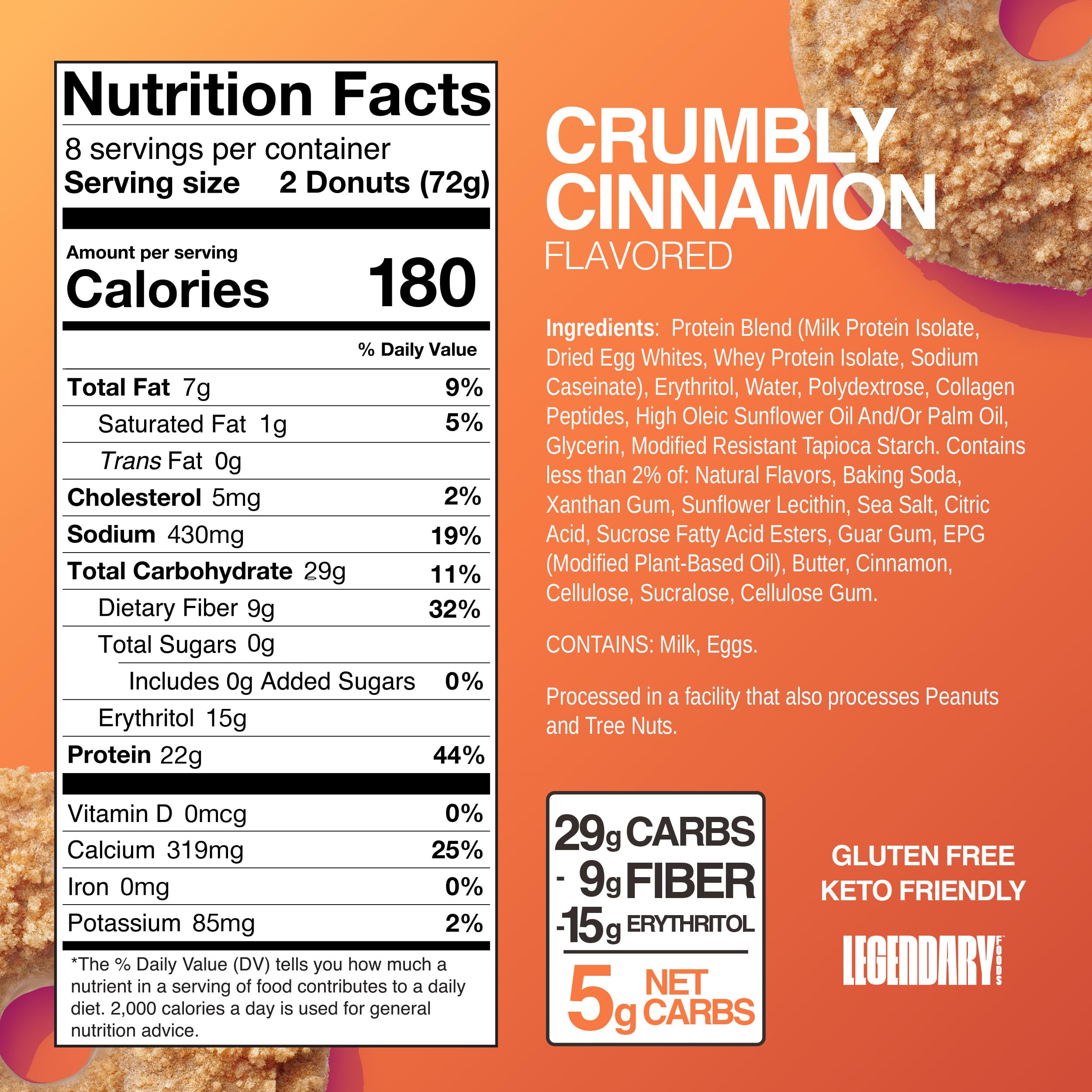 Legendary Foods 22gr Protein Donuts - Choice of Flavors 8x (2 Donuts per Pack), High Protein, Zero Sugar, Gluten Free and Low Carb, Keto Friendly Snack